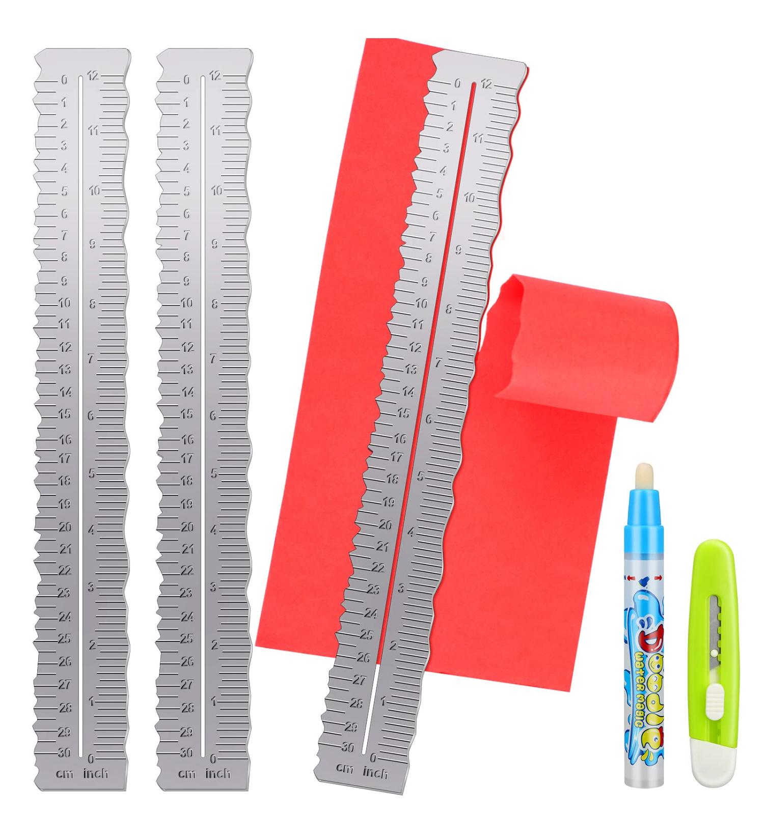 3 Pcs Metal Paper Tearing Ruler Set | Stainless Steel Deckle Edge Craft Ruler with Water Pen | Scrapbook & School Measuring Tool - Buy Online on GoSupps.com