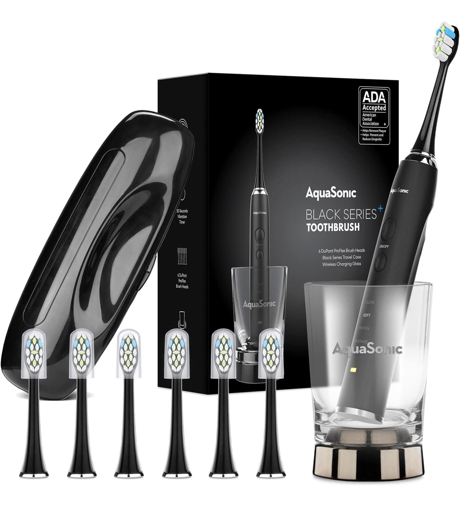 Aquasonic Black Series Ultra Whitening Rechargeable Electric Toothbrush - Black - Buy Online on GoSupps.com