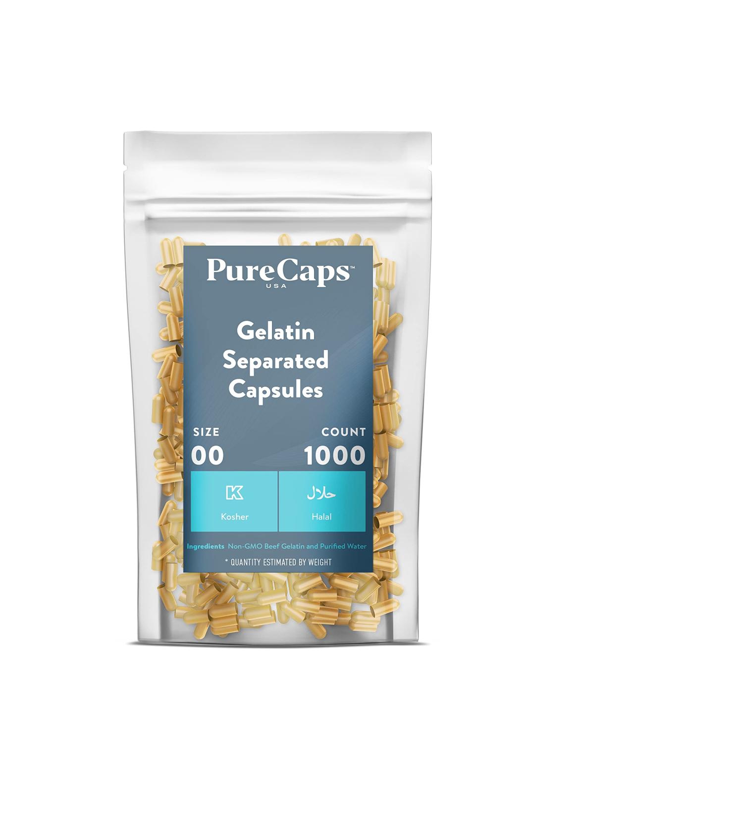 PureCaps USA - Size 00 Empty Gelatin Capsules - 1 000 Non-GMO Gluten-Free Kosher & Halal Certified Metallic Gold Beef Gel Pills - Buy Online on GoSupps.com