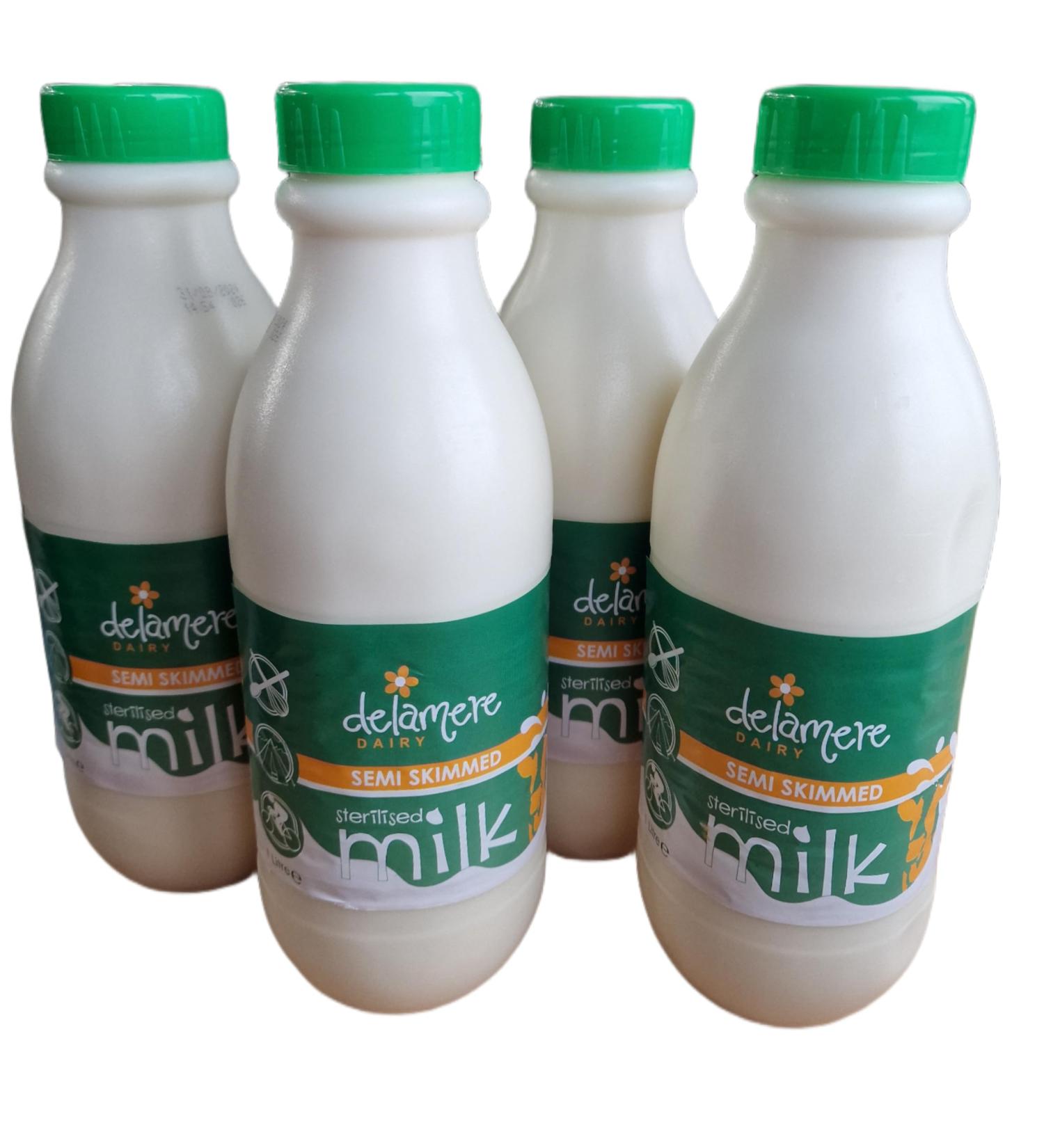 1L Delamere Dairy Sterilised Semi Skimmed Long Life Milk Plastic Bottle (4 x 1Litre)