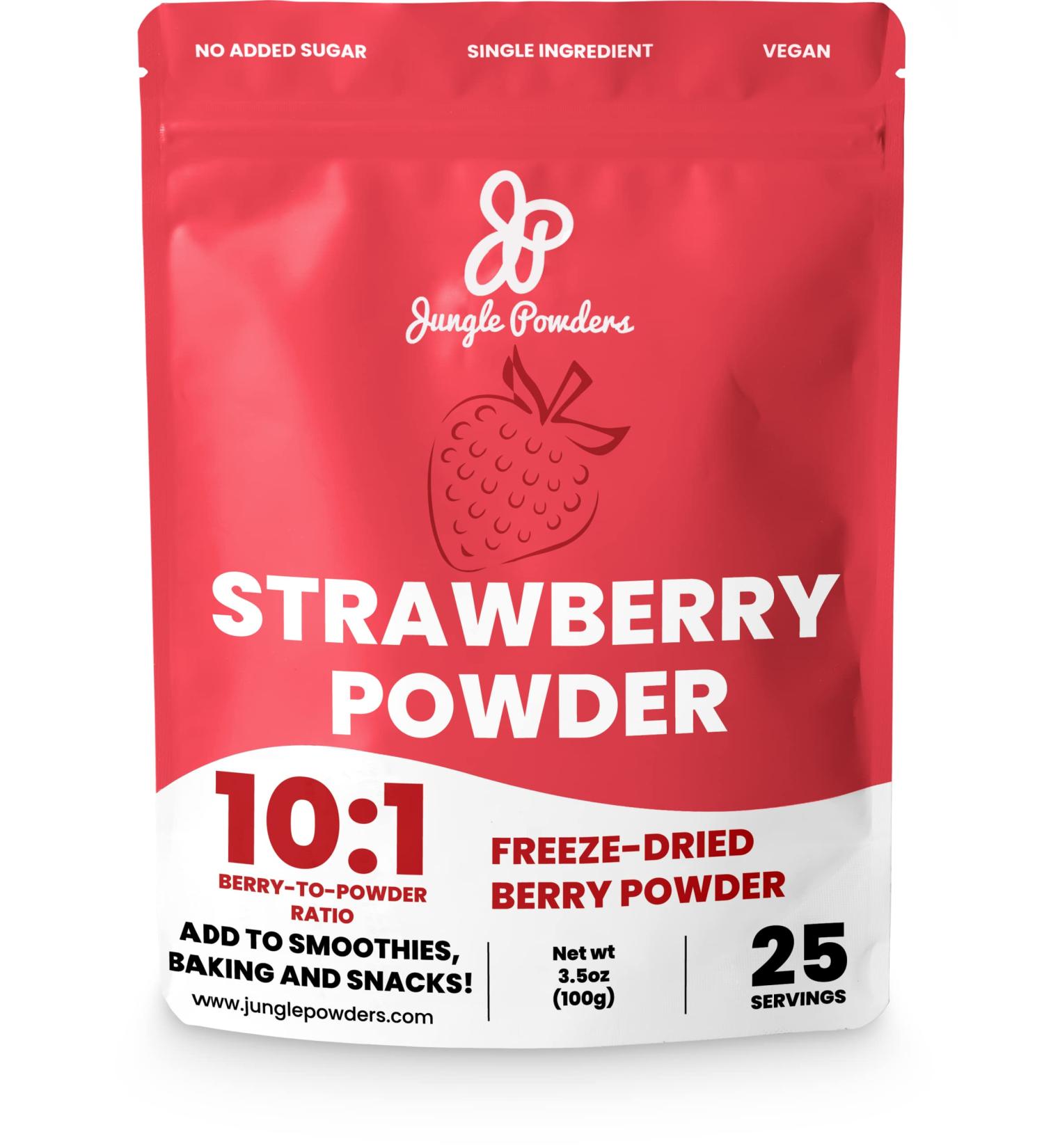 Jungle Powders Strawberry Powder 3.5oz - 100% Natural Non GMO Vegan Red Freeze Dried Powder - Superfood for Baking - 1 Pack - Buy Online on GoSupps.com