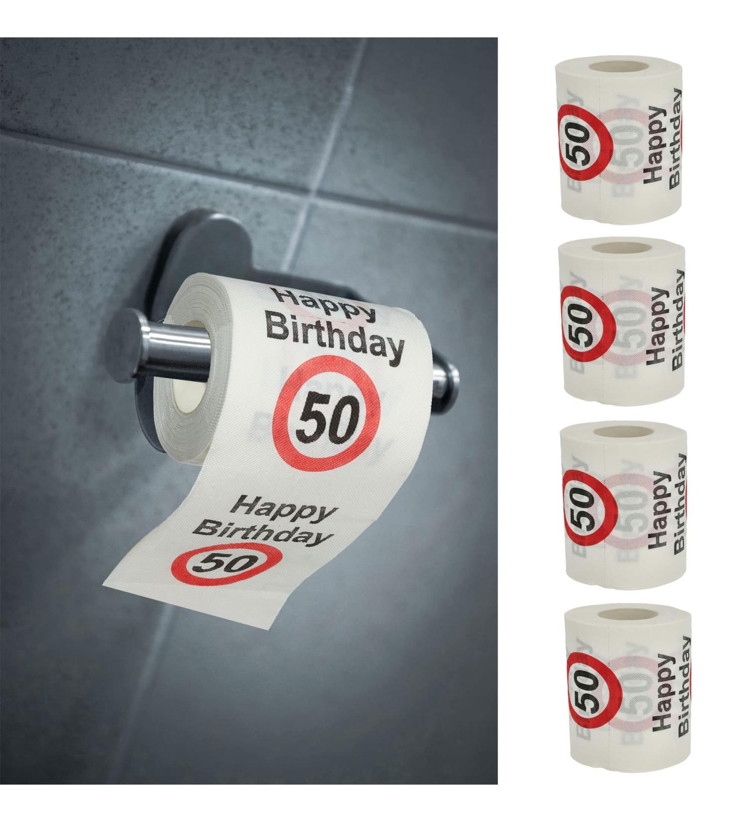 Happy Birthday Toilet Paper 4er Set | 50th Birthday Motif | 24m 2-Layer | Perfect for Celebrations - Buy Online on GoSupps.com
