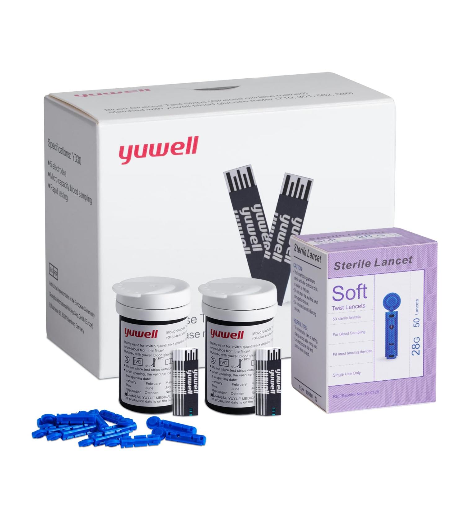 yuwell blood glucose test strips for model 582&710 50 pieces (including strips and lancets)
