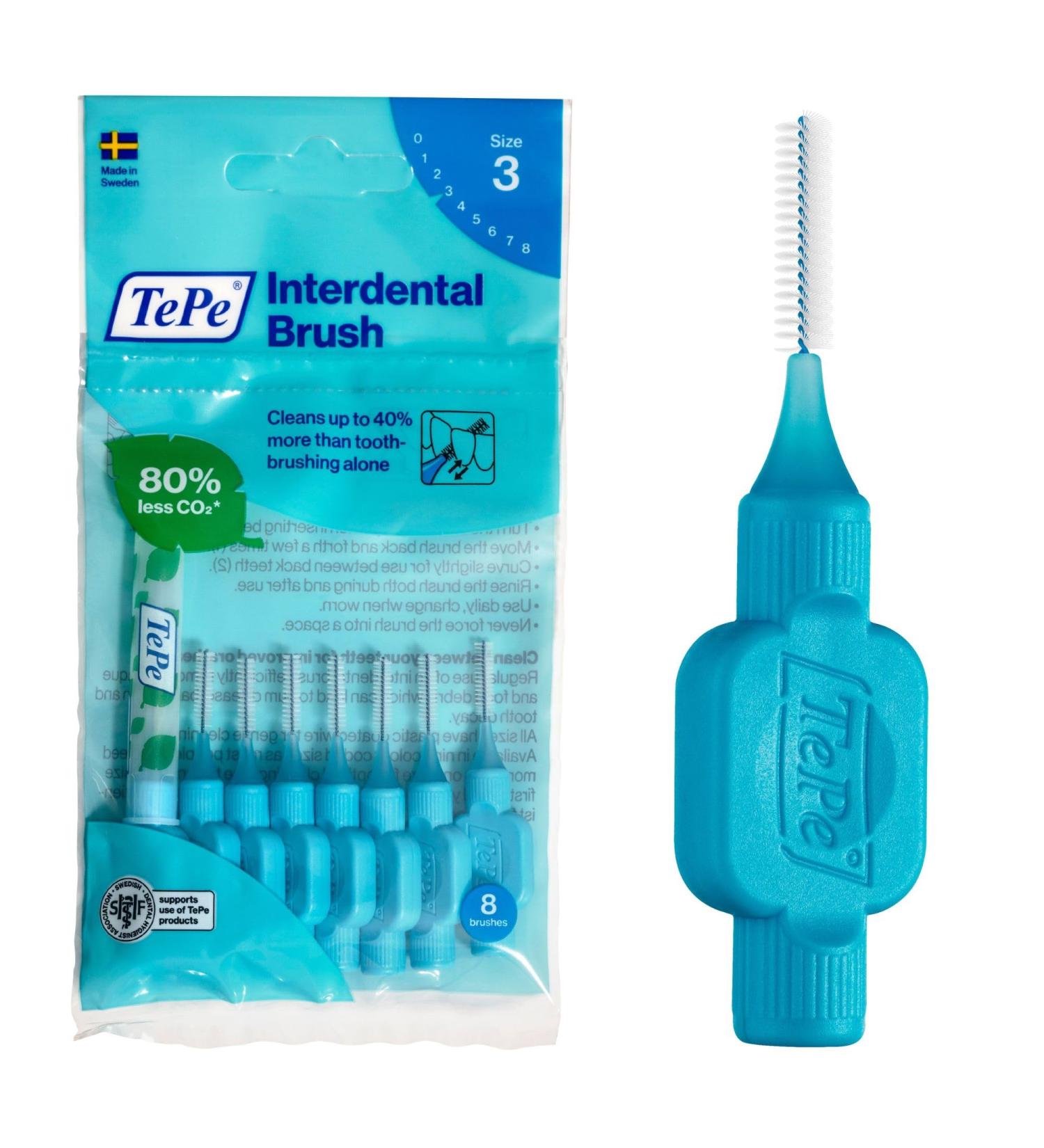 TePe Interdental Brush Original Blue 0.6mm/ISO 3 8pcs - Efficient Plaque Removal & Clean Between Teeth - Narrow Gaps - 8 Count Pack (Size 3) - Buy Online on GoSupps.com