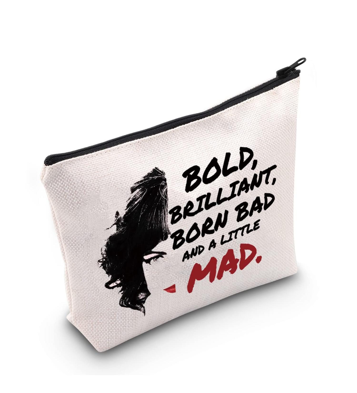 Levlo Cruella Deville Quote Cosmetic Bag - Ideal Gift for Film Fans | Born Brilliant Bad & A Little Mad Makeup Bag with Zipper for Women & Girls - Buy Online on GoSupps.com