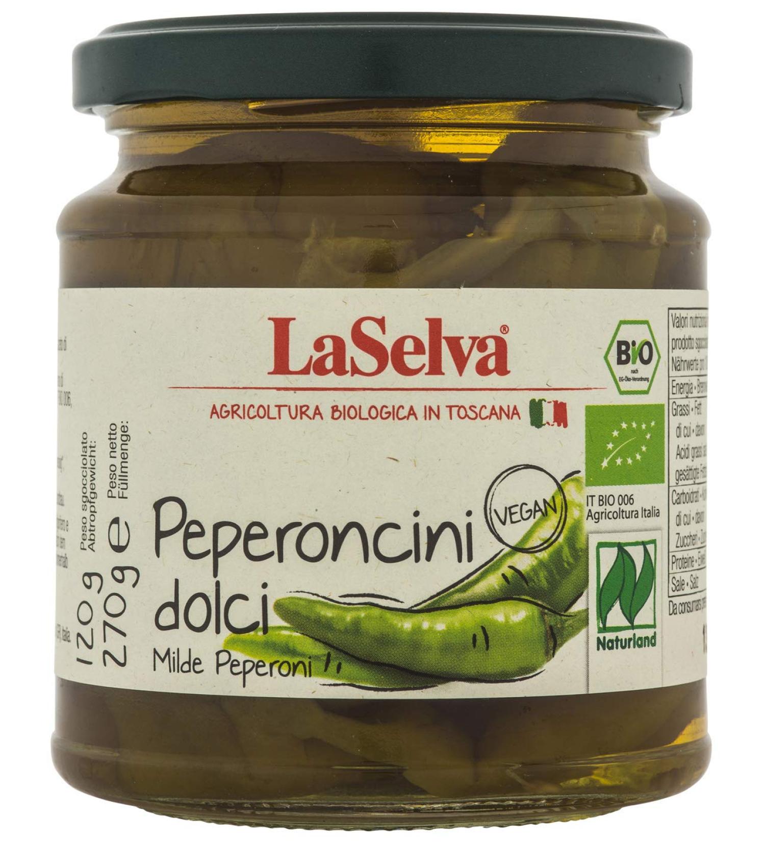 LaSelva Organic Peperoncini dolci mild peppers 270 g