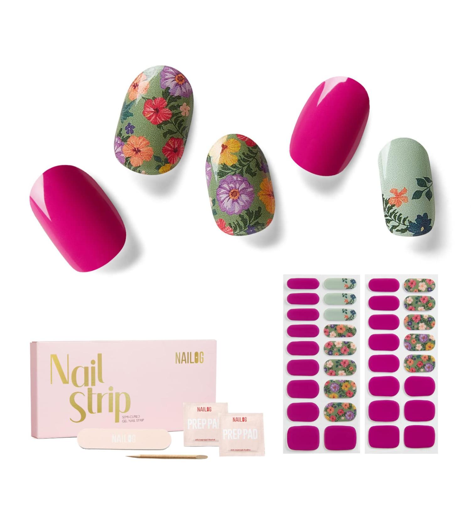 NAILOG Semi Cured Gel Nail Strips 34 pcs Salon-Quality Gel Nail Stickers Long Lasting Nail Wraps for Women with Soft Gel Finish Retro Jungle - Buy Online on GoSupps.com