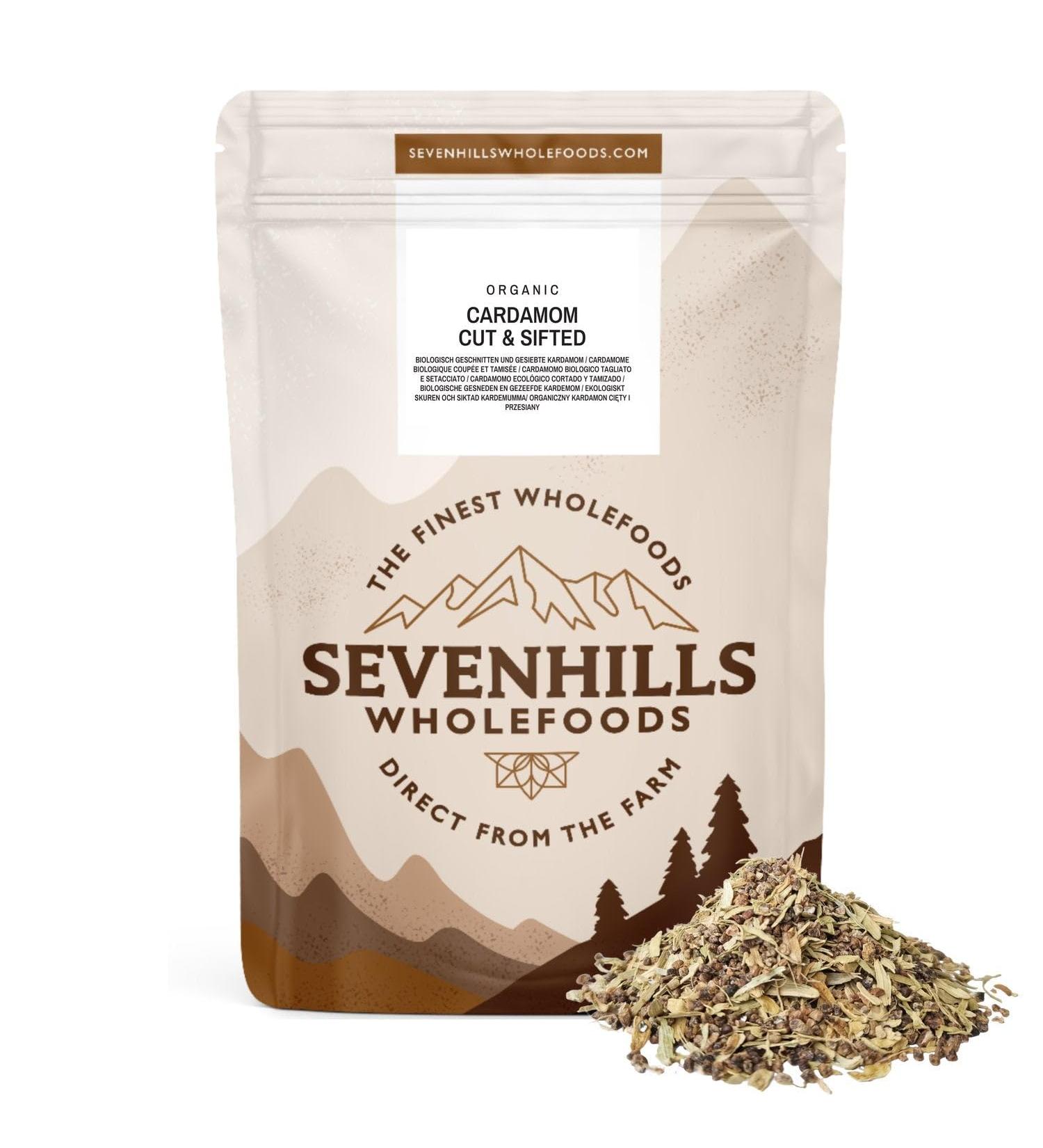 Sevenhills Wholefoods Organic Dried Cardamom Cut & Sifted Pods & Seeds 100g - Tea Infusion & Food Ingredient - Buy Online on GoSupps.com