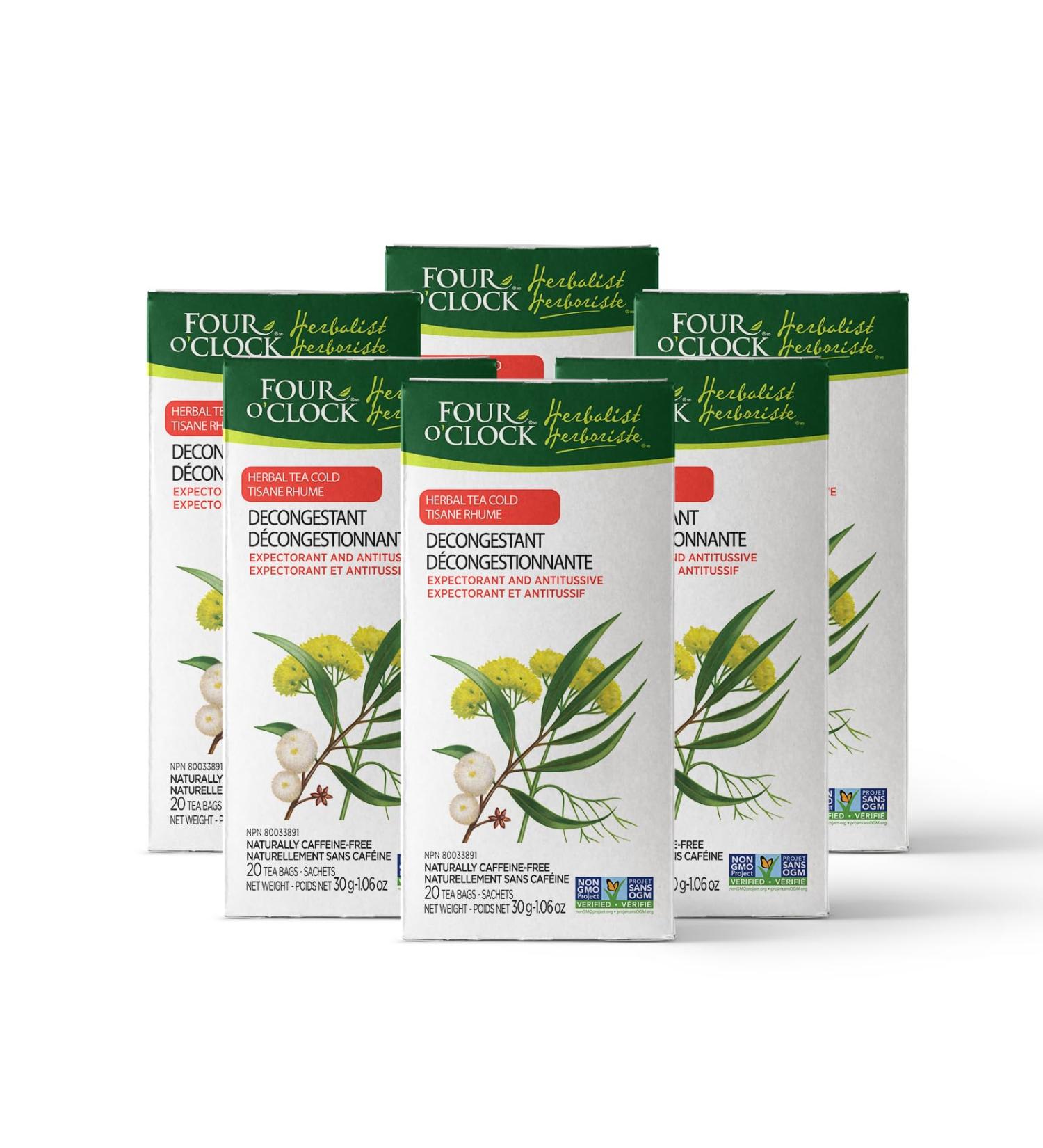 Four O'Clock Herbalist Cold Decongestant Herbal Tea Non-Gmo Kosher Gluten-Free 6 Packs of 20 Teabags - Buy Online on GoSupps.com