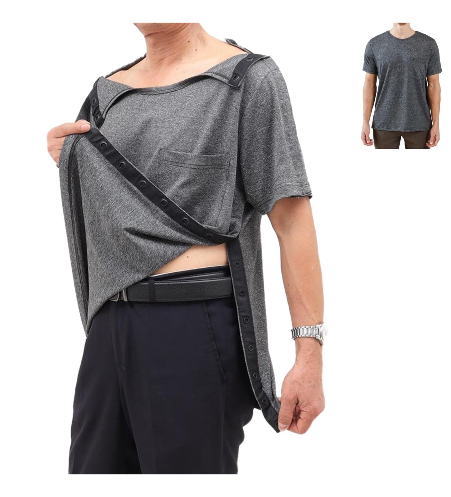 Shoulder Recovery Shirt | Post-Operative & Dialysis Clothing | Tearaway Design for Elderly & Rehab Patients - XX-Large Grey - Buy Online on GoSupps.com