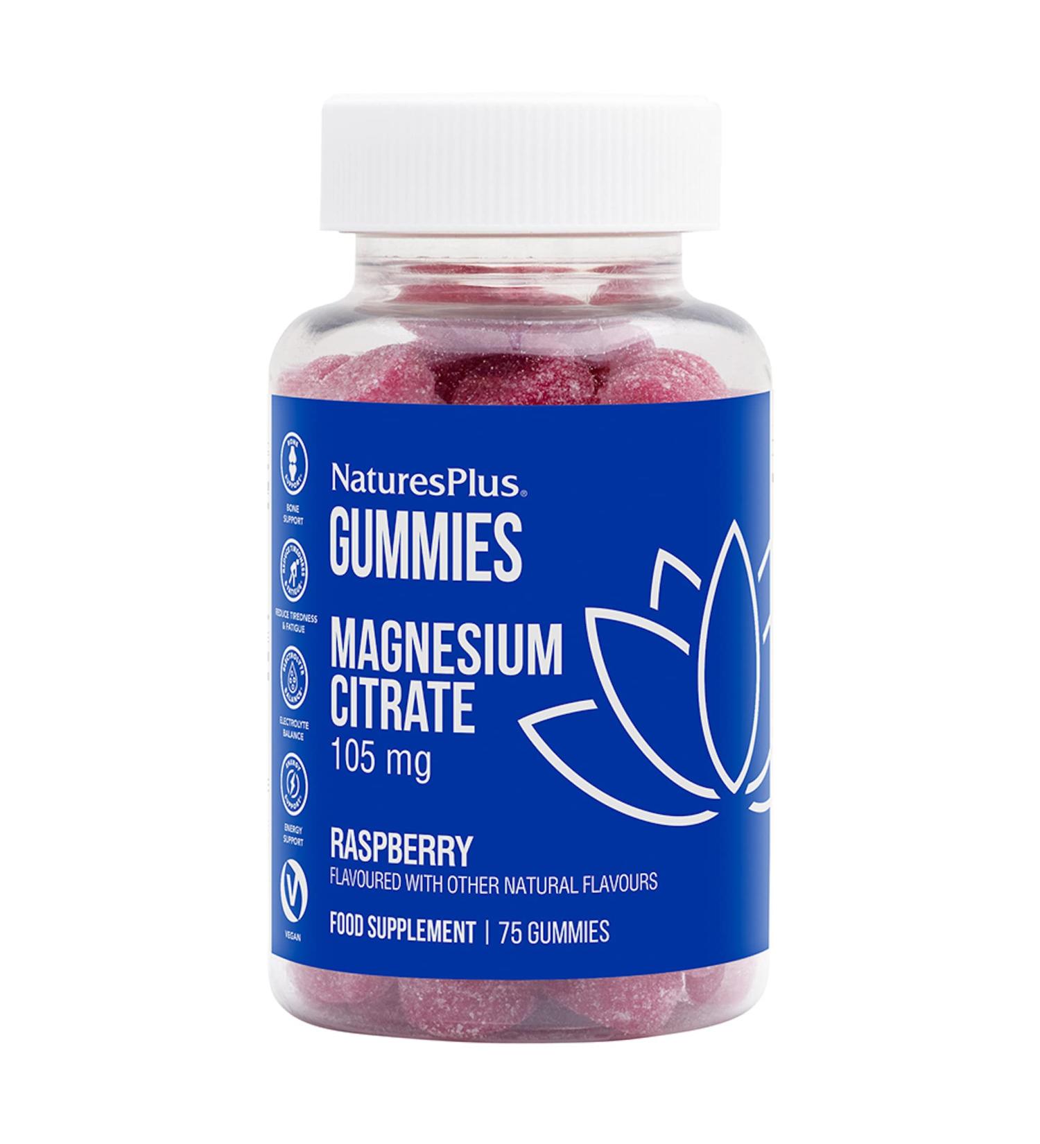 NaturesPlus Gummies Magnesium Citrate - 75 Gummies Raspberry - Helps Calm The Mind & Body Supports Bone Density - Vegetarian Gluten Free Non-GMO - 25 Servings - Buy Online on GoSupps.com