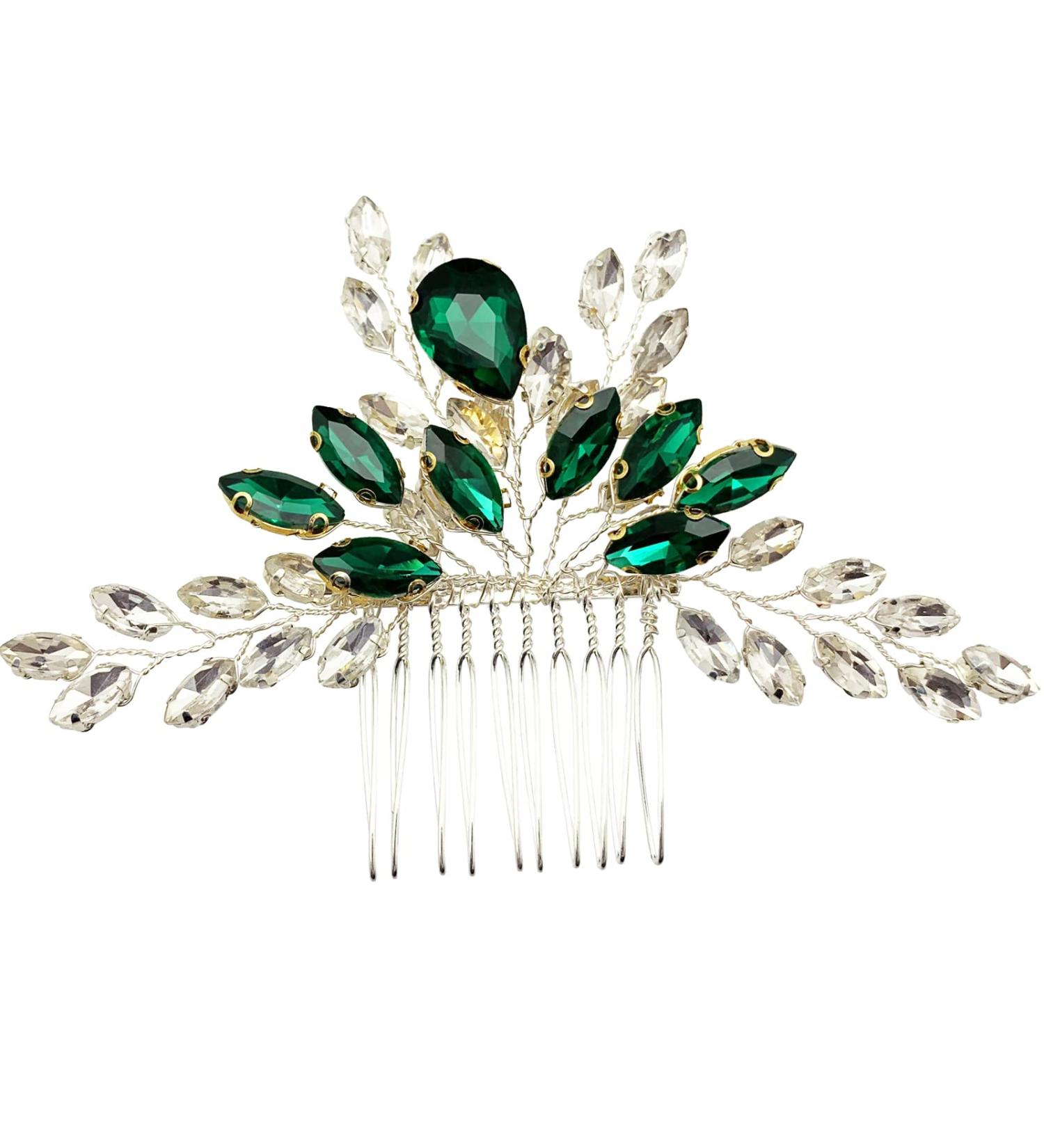 PRETTYLIFE Bridal Crystal Hair Comb - Green Rhinestone Hair Piece for Women and Girls - Buy Online on GoSupps.com