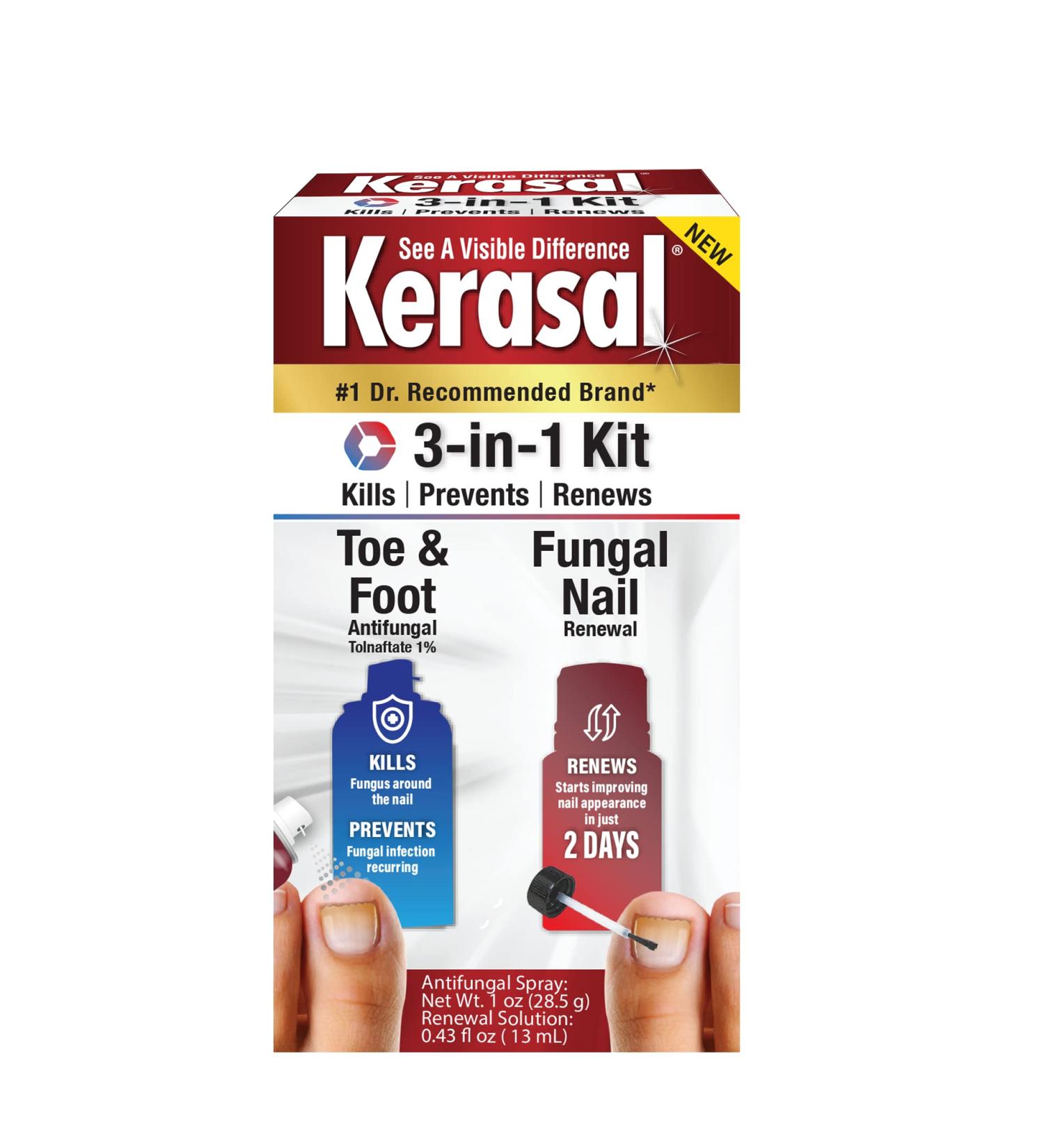 Kerasal 3-in-1 Nail Care Kit - Antifungal Spray & Nail Repair Solution for Nails & Toes - 2 Day Results - 1 oz Spray, 0.43 oz Solution - Buy Online on GoSupps.com