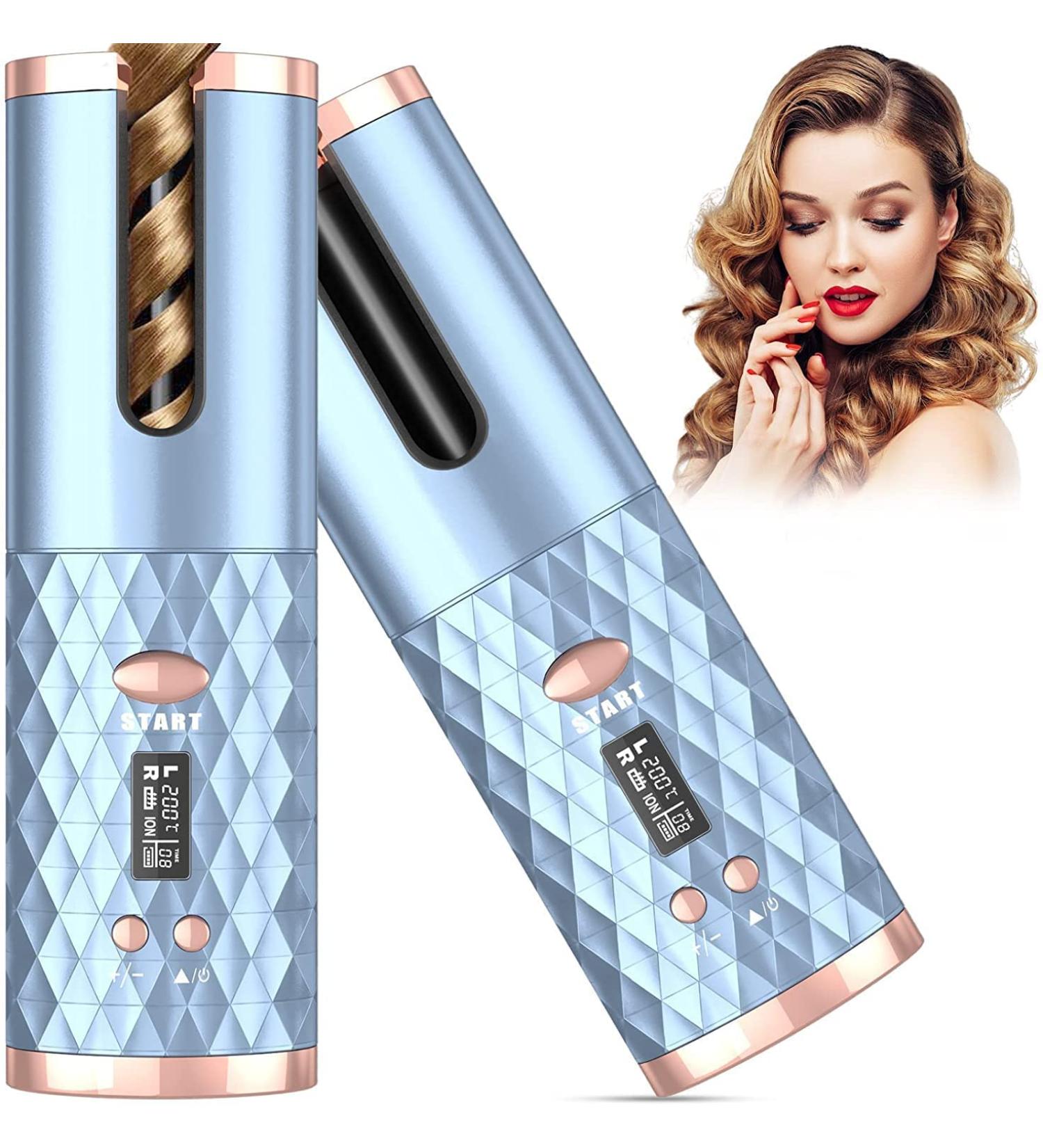 Cordless Auto Curling Iron - 6 Temp & 11 Timer - USB Rechargeable - Detangle & Scald-Free - Portable Spin Hair Iron - Fast Heat - Blue - Buy Online on GoSupps.com