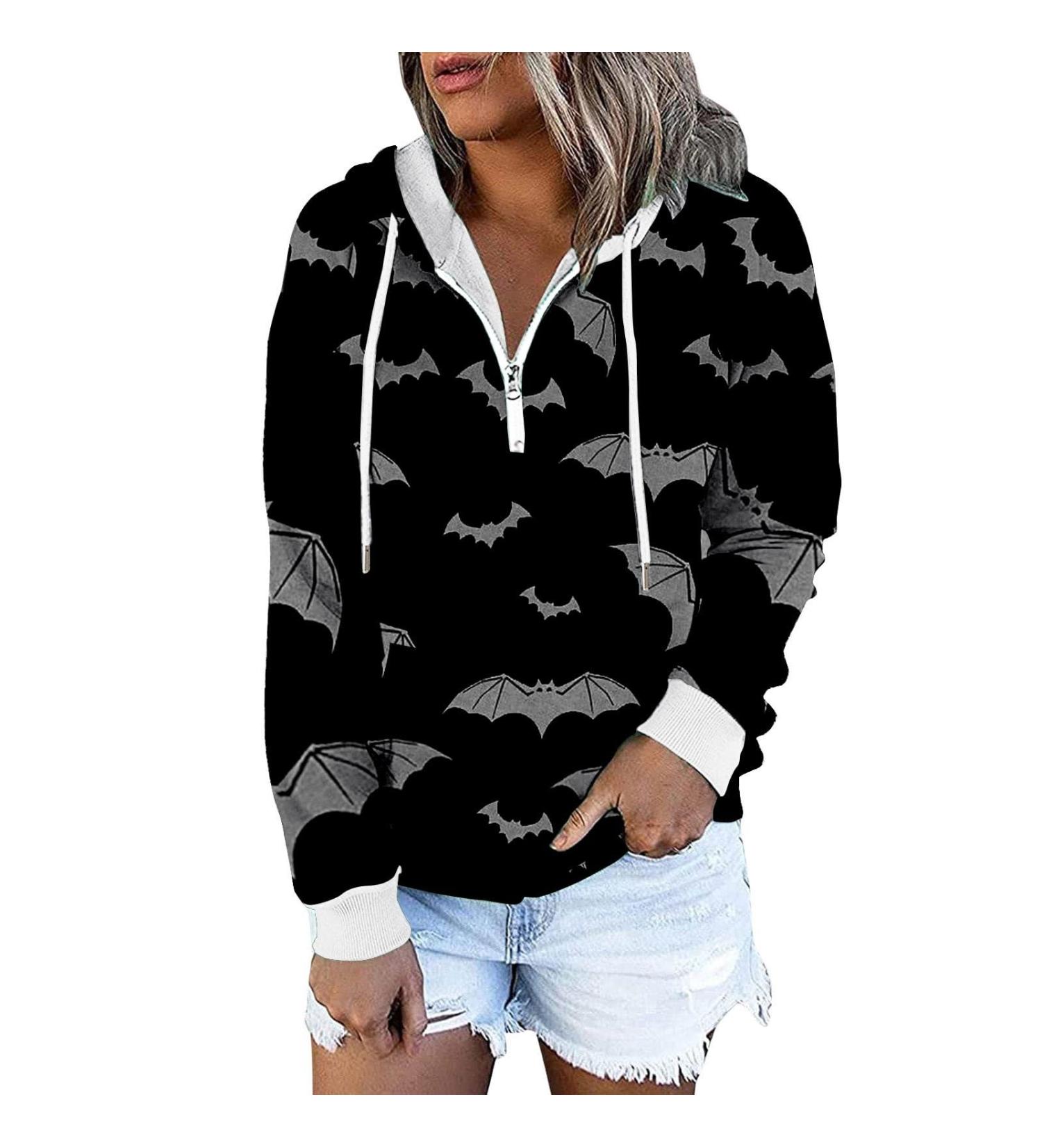Halloween Costumes Casual Long Sleeved Zippered Tie Hat Sweater Heavy Hoodies for Women Black Small - Buy Online on GoSupps.com