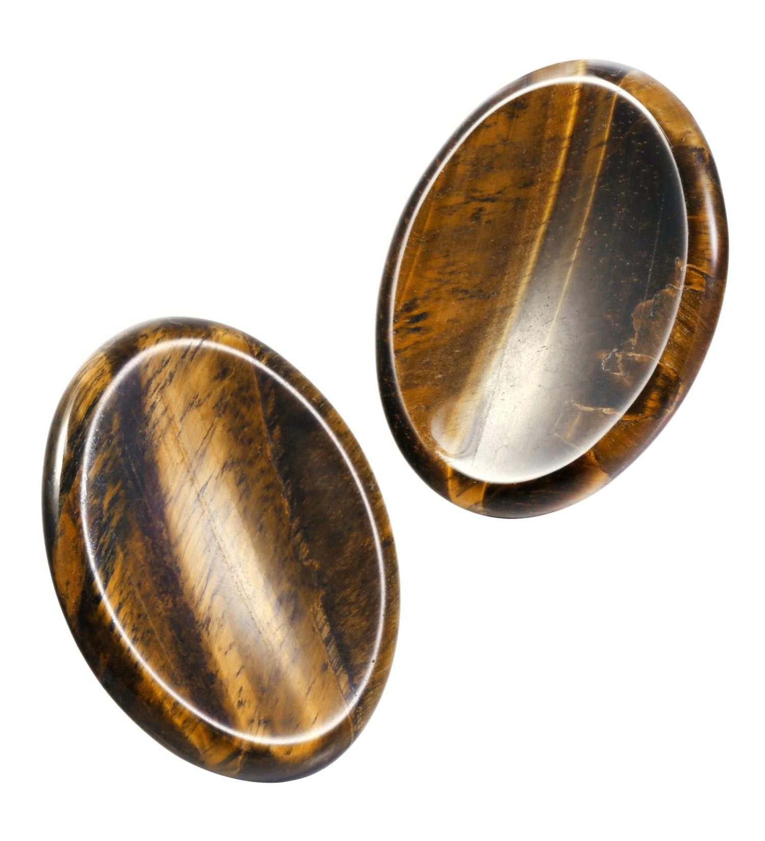 Nupuyai Tiger's Eye Oval Thumb Worry Stone Set - Healing Anxiety & Stress Relief Crystal for Reiki Therapy - 2pcs, 45x35mm Brown - Buy Online on GoSupps.com