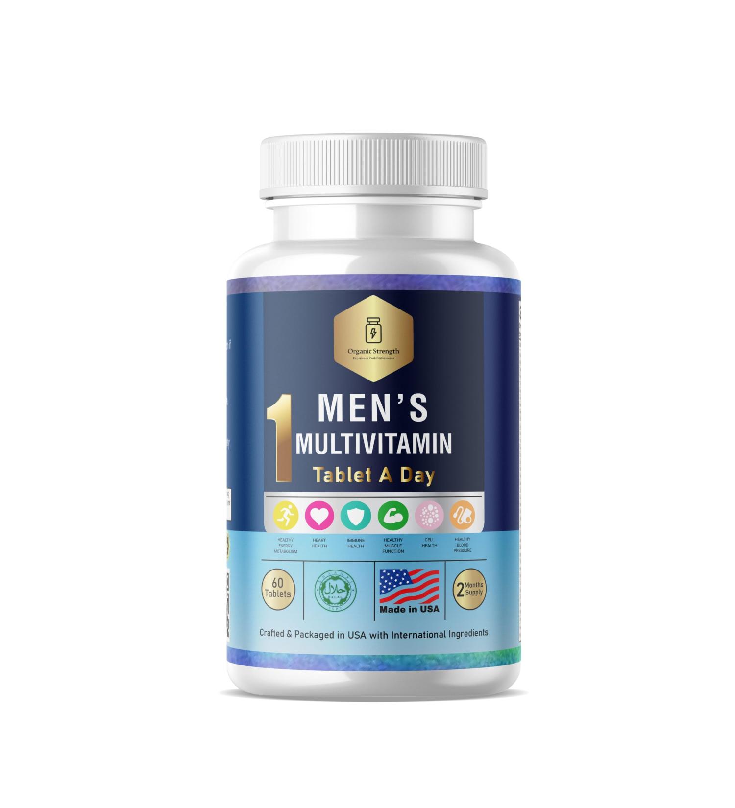 Organic Strength Daily Men's Multivitamins - Multivitamin for Men & Multimineral Supplement for Enhanced Energy Men's Vitamins Effortless Multi Vitamin 60 Tablets. - Buy Online on GoSupps.com