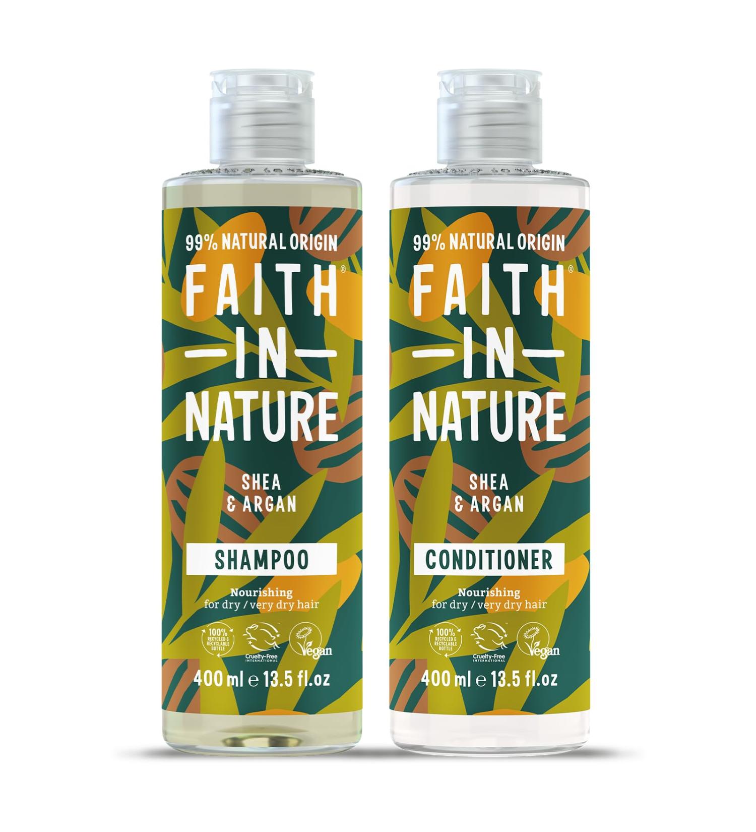 Faith In Nature Natural Shea & Argan Shampoo and Conditioner Set Nourishing Vegan & Cruelty Free No SLS or Parabens For Very Dry to Dry Hair 2 x 400ml Pack