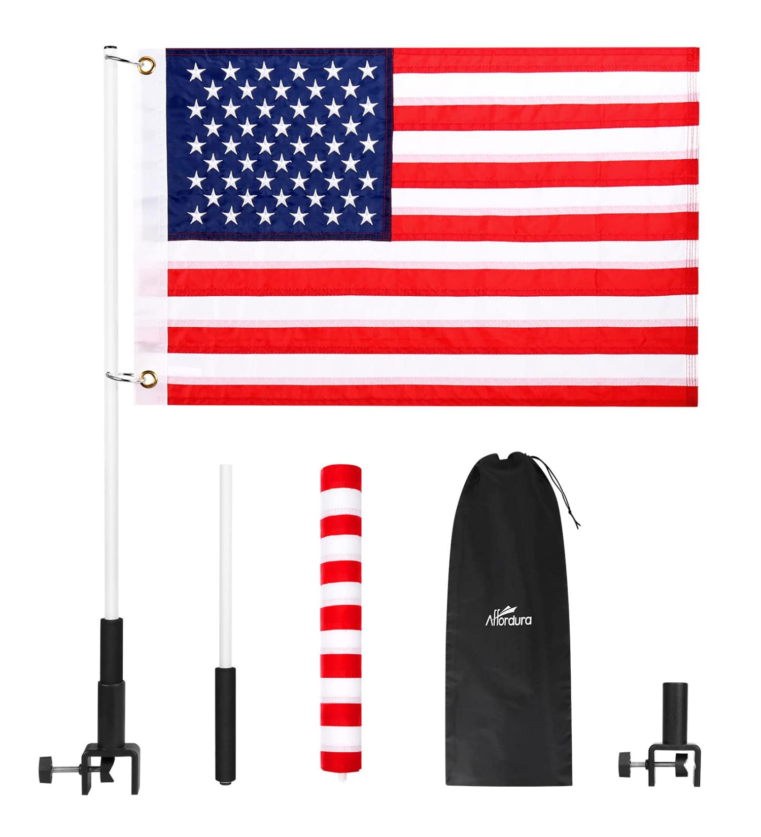 Affordura Boat American Flag & Pole Set | 16x24 Flag w/ Mount for Round & Square Rails | Includes 2 Clips | Blue - Buy Online on GoSupps.com