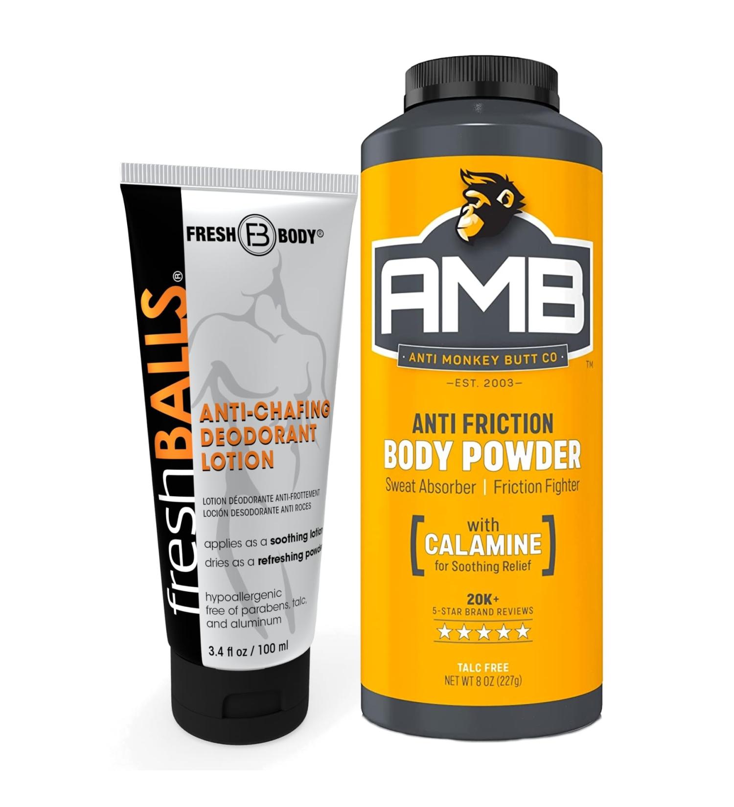 Anti-Monkey Butt Powder AMB 8oz Anti-chafing Powder and Fresh Balls Lotion 3.4oz Men's Lotion to Powder Ball Deodorant - No Sweat Bundle Hygiene for Groin Area 5.7 Ounce (Pack of 2) - Buy Online on GoSupps.com