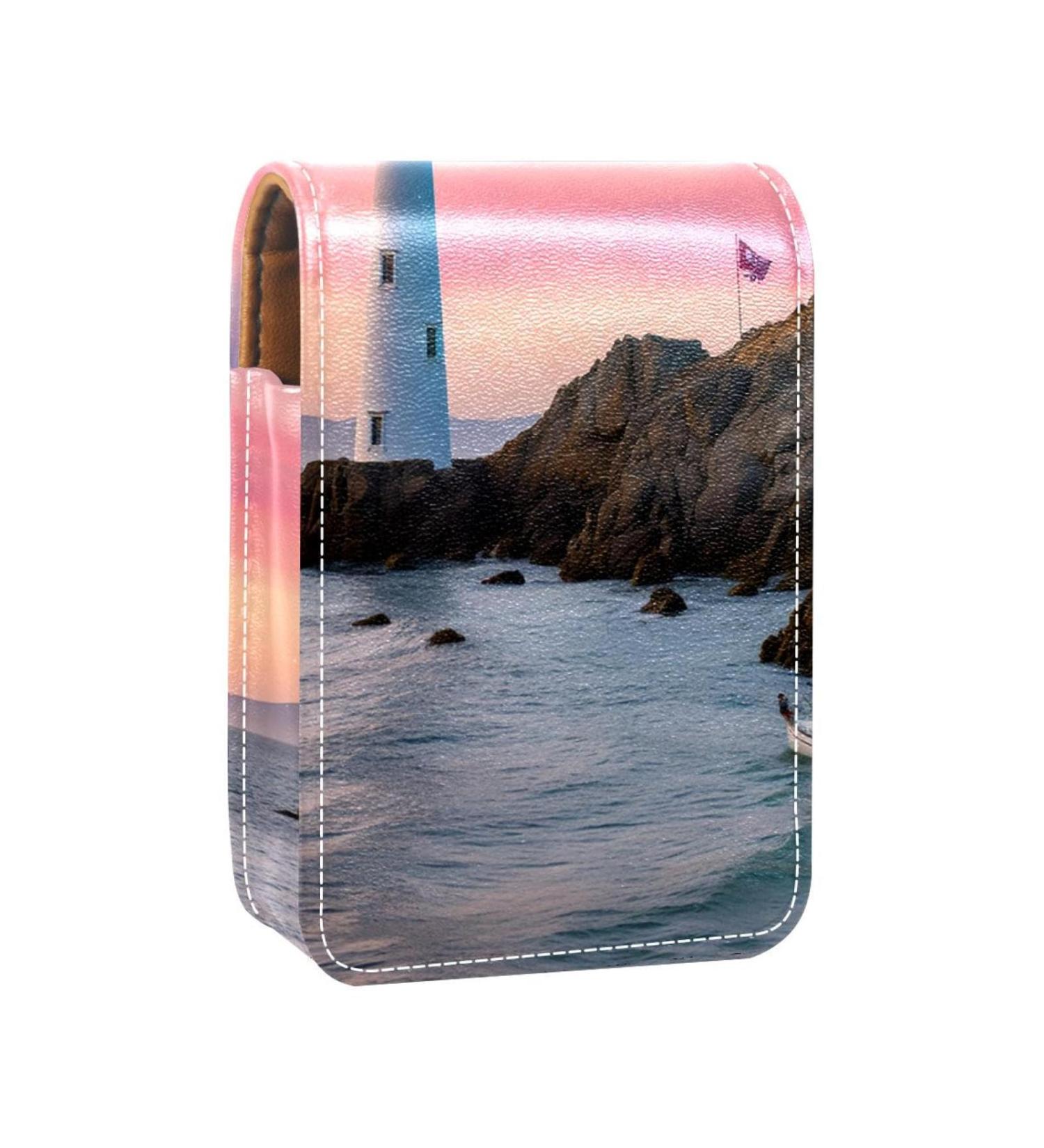 Travel Lipstick Organizer Case | Portable Makeup Bag with Mirror | White Lighthouse Pink Sky - Z910v0paao - Buy Online on GoSupps.com