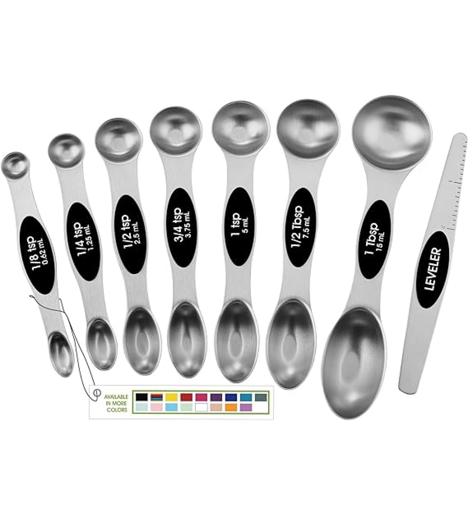 Spring Chef Magnetic Measuring Spoons Set - Heavy Duty Stainless Steel - BPA Free - Black - Set of 8 with Leveler - Buy Online on GoSupps.com