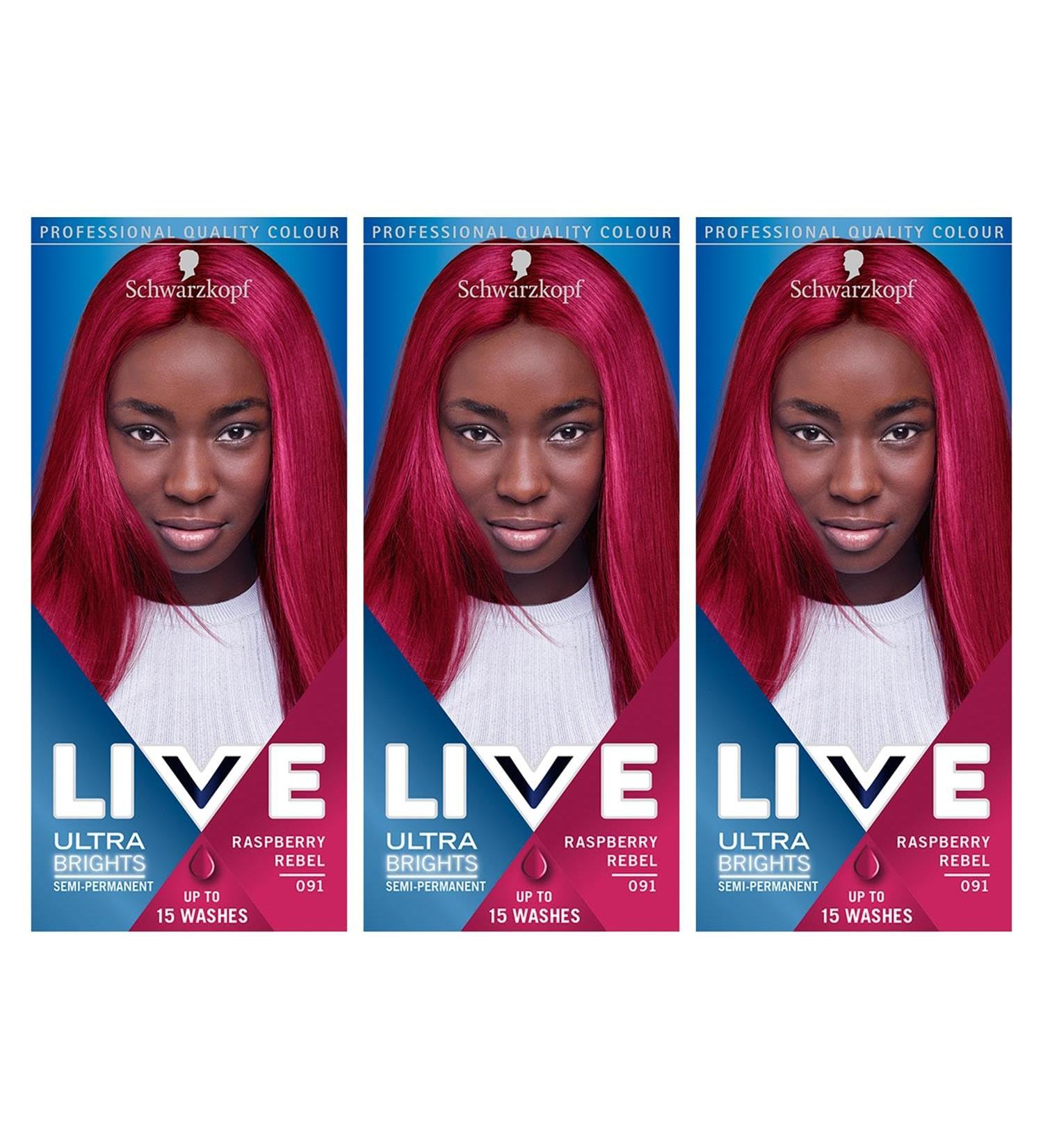 3x Schwarzkopf Live Ultra Bright or Pastel Colour Raspberry Rebel 091 - Buy Online on GoSupps.com