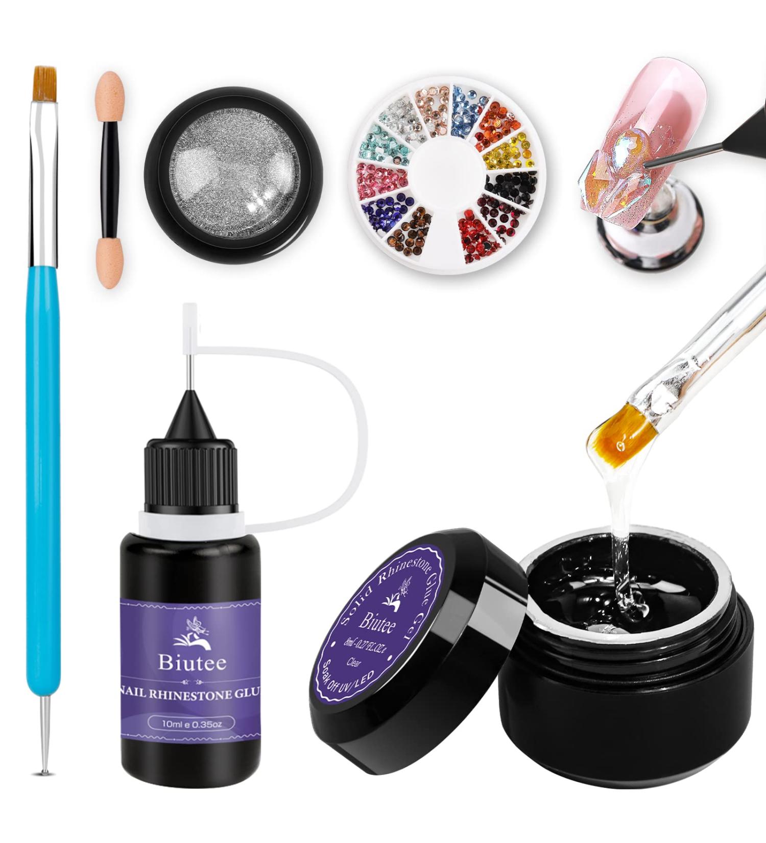 Biutee Rhinestone Glue Gel Set for Nail Art - 18ml Diamond Decoration Adhesive with Brush Pen and Mica Powder - LED Light Cure Needed - 6 Pcs - Buy Online on GoSupps.com