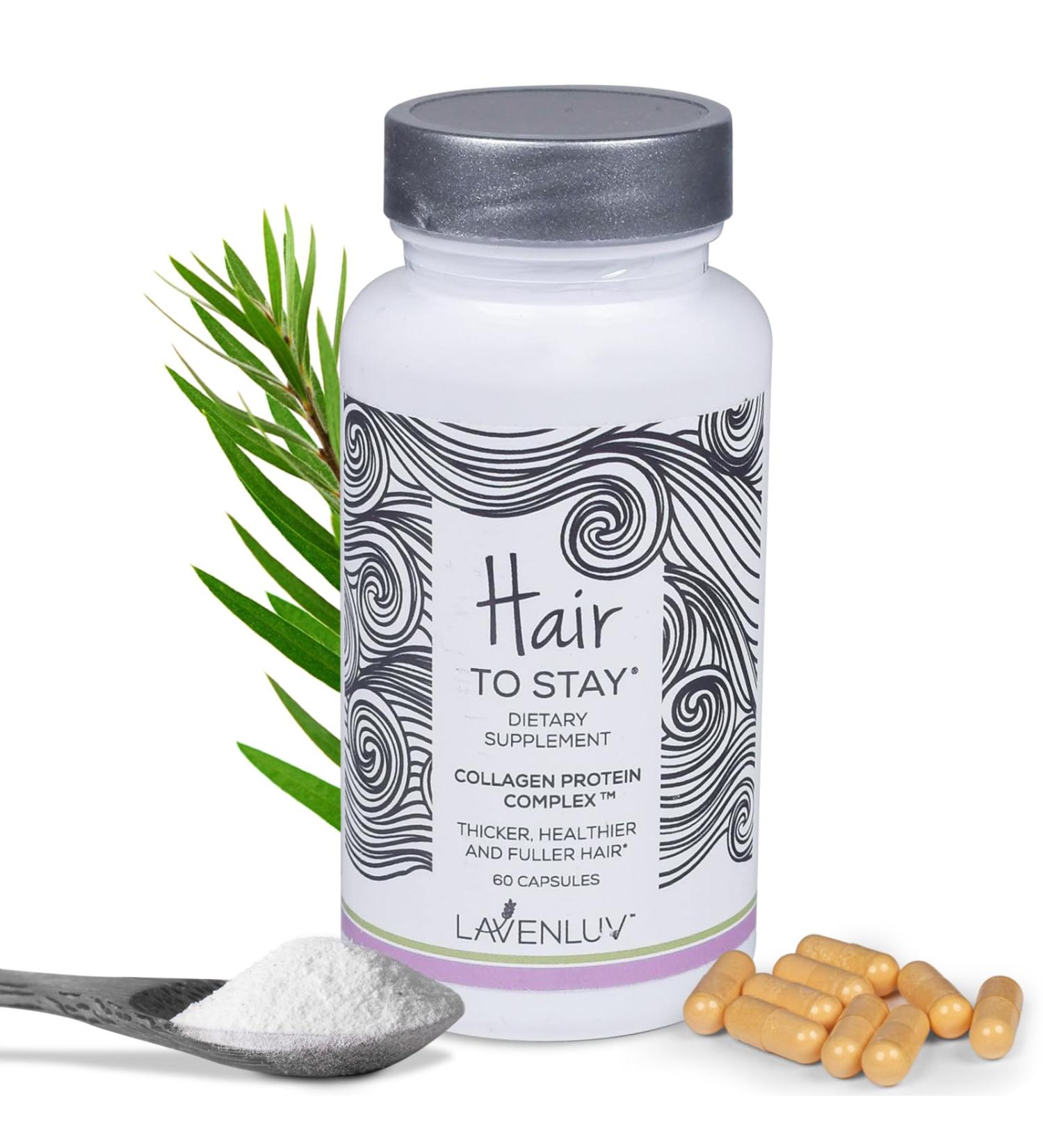 Hair to Stay - 60 Growth Pills - Collagen Peptides Capsules - Lavenluv - Thicker - Supplement - Biotin Vitamins - Growth - Loss Thinning - Buy Online on GoSupps.com