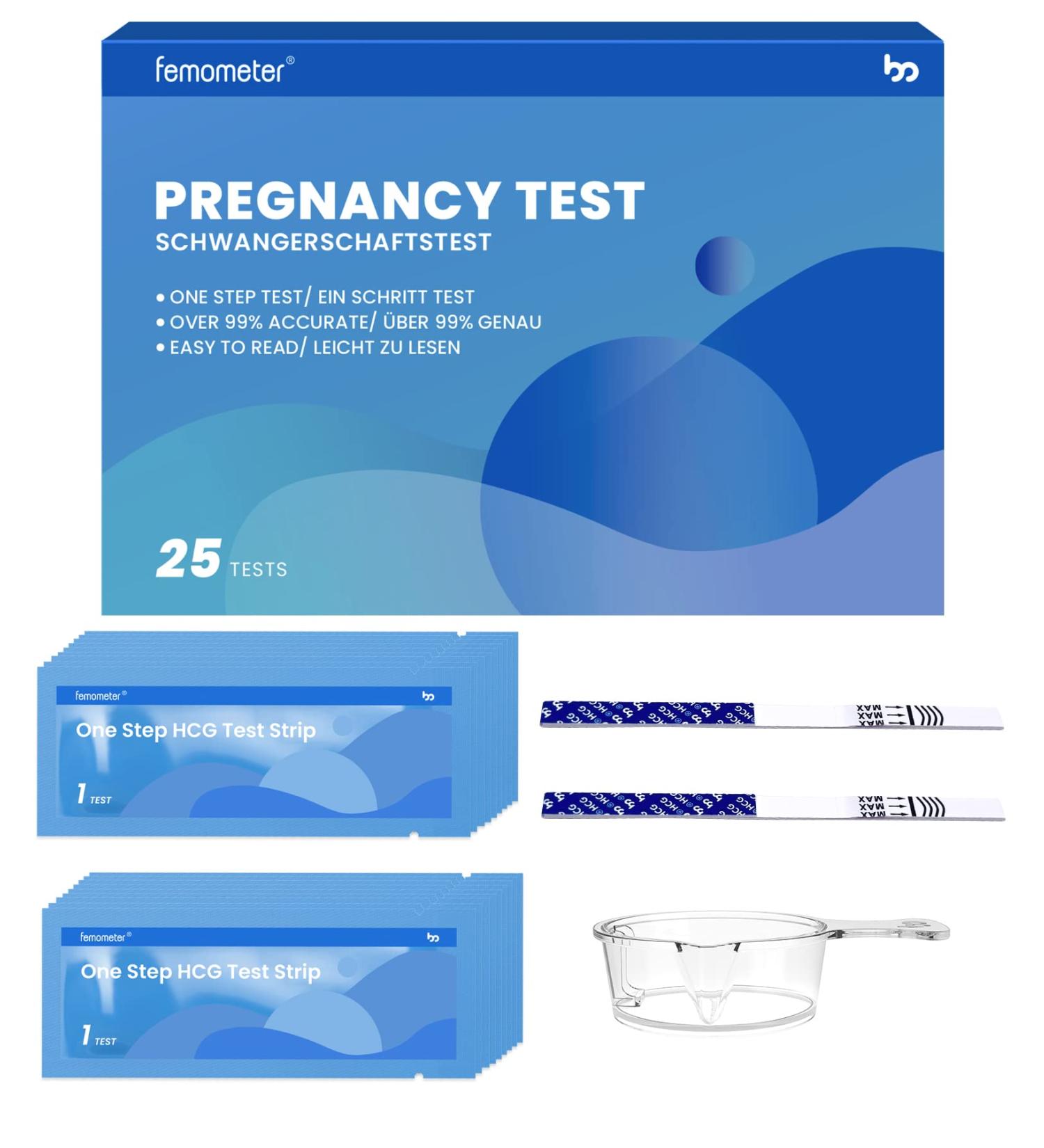 Femometer 25 Pregnancy Test Strips Kit - Accurate Early Pregnancy Test Sticks (25pcs) - Buy Online on GoSupps.com