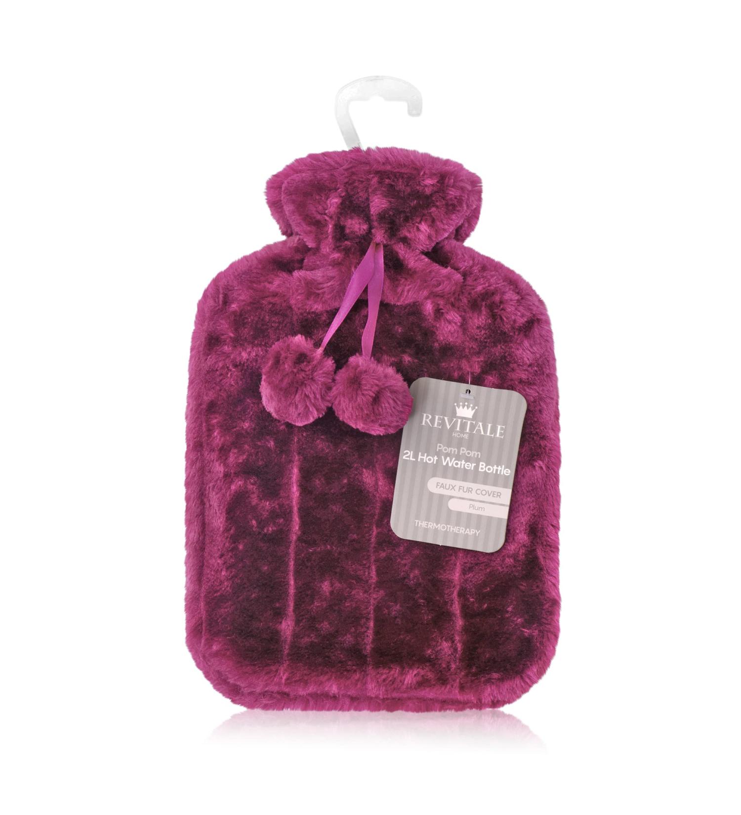 Revitale Luxury Faux Fur Pom Pom Hot Water Bottle - 2L (Plum) - Buy Online on GoSupps.com