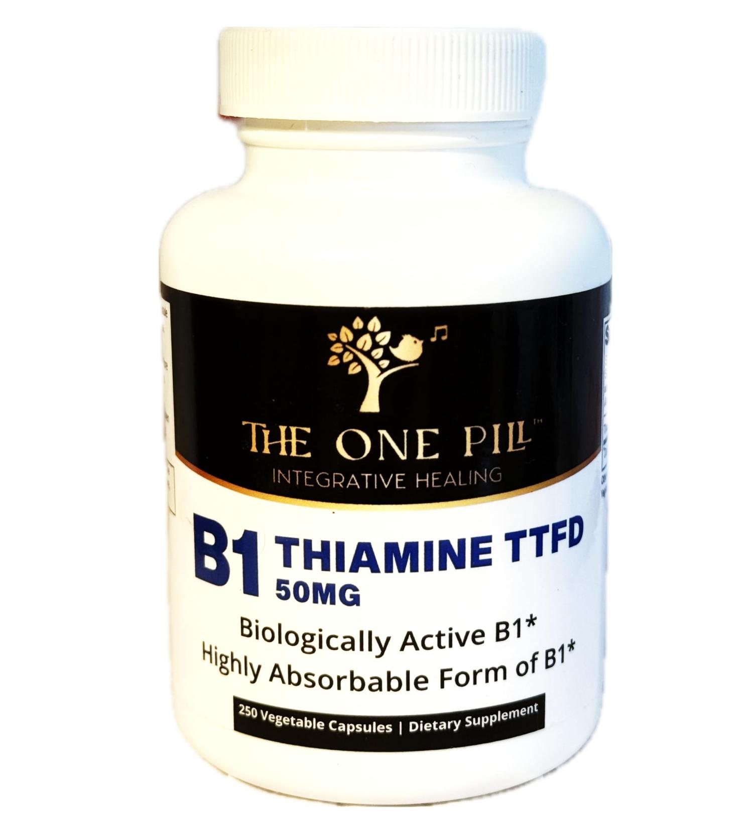 The One Pill Integrative Healing Vitamine B1 Thiamine TTFD Thiamine Tetrahydrofurfuryl Disulfide 50mg-250Capsules Vegan Non GMO No Artificial fillers or Stearate additives. - Buy Online on GoSupps.com
