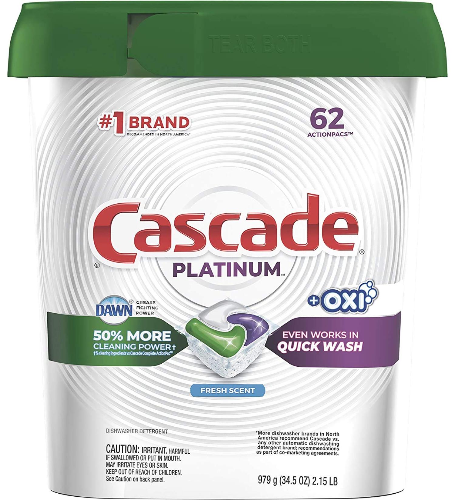 Cascade Platinum Dishwasher Pods with Oxi & Fresh Action - 62 Count | Ultimate Cleaning Power - Buy Online on GoSupps.com