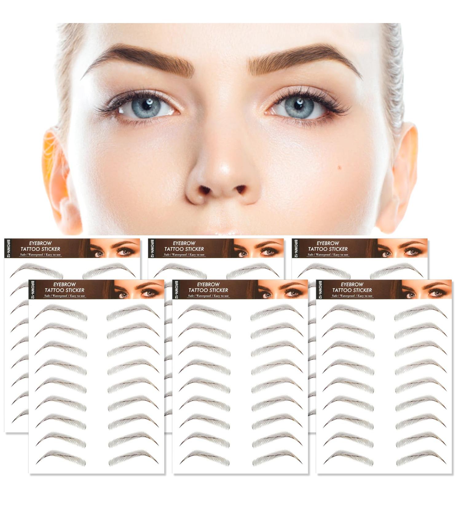 MWOOT 6 Sheets Hair-Like Eyebrow Tattoos Stickers 4D Natural Fake Eyebrow Transfers Stickers Waterproof Temporary Brow Grooming Shaping Eyebrow Stickers for Women and Girls((Brown-12) - Buy Online on GoSupps.com