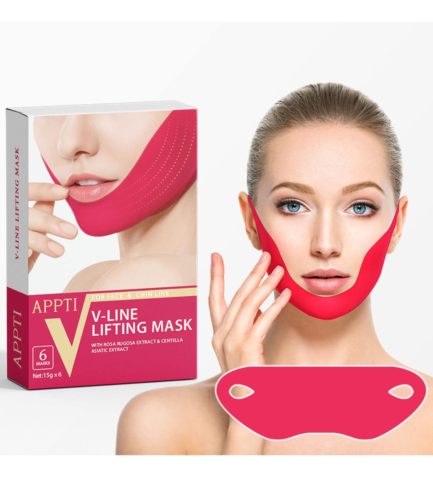 APPTI V Shape Face Mask Firming Facial Mask Double V Line Lifting Mask for Women Men Red 6 Pieces - Buy Online on GoSupps.com
