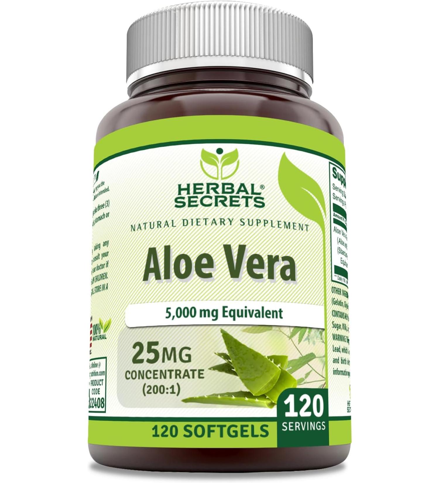 Herbal Secrets Aloe Vera 5000mg 120 Softgels - Natural Dietary Supplements - 120 Count - Buy Online on GoSupps.com