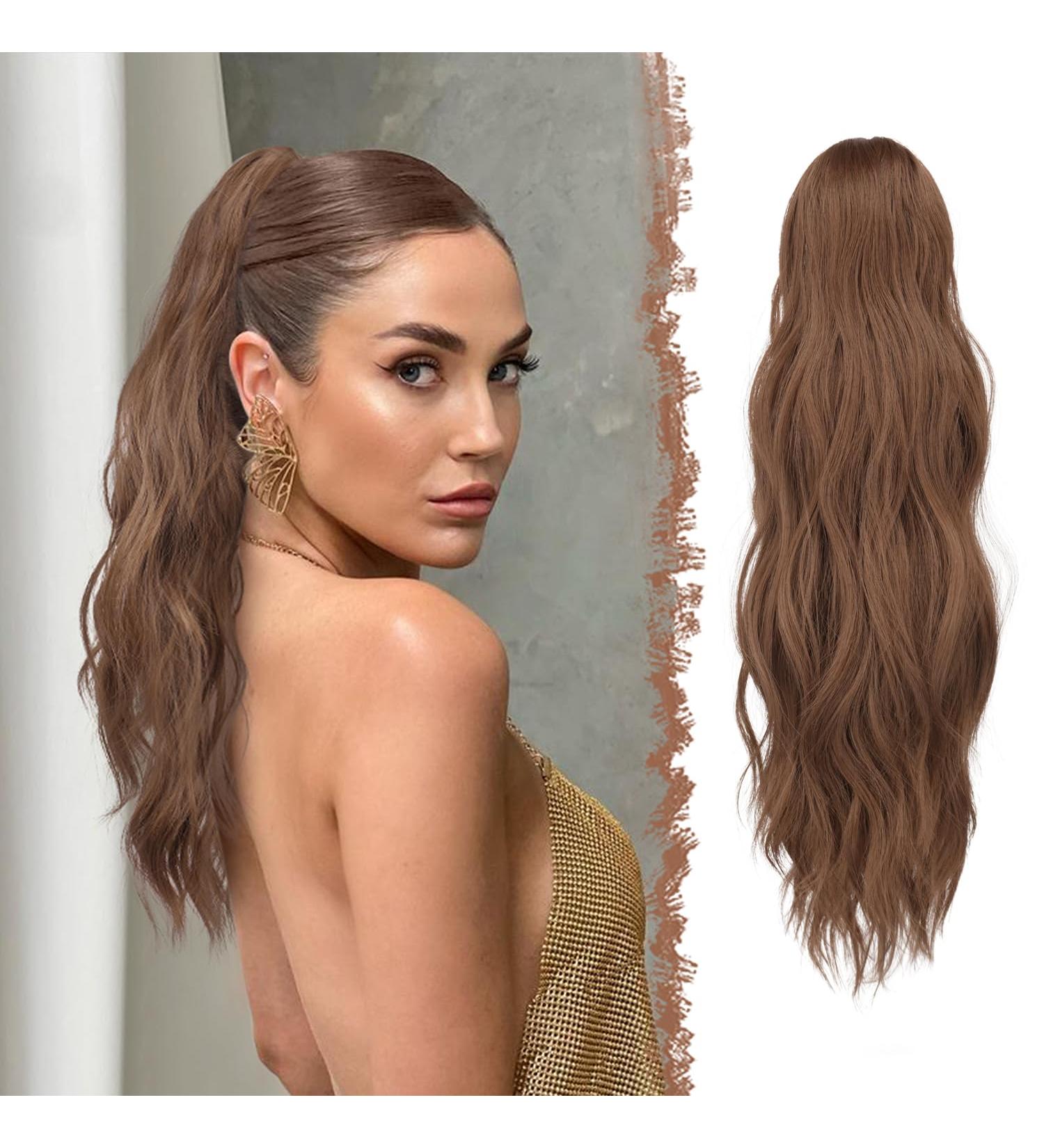 FESHFEN Ponytail Extensions Long Claw Clip in Ponytail Hairpiece Synthetic Light Brown Pony Tails Hair Piece Ponytail with Claw Clip Natural Wavy Hairpieces for Women 20 inch - Buy Online on GoSupps.com