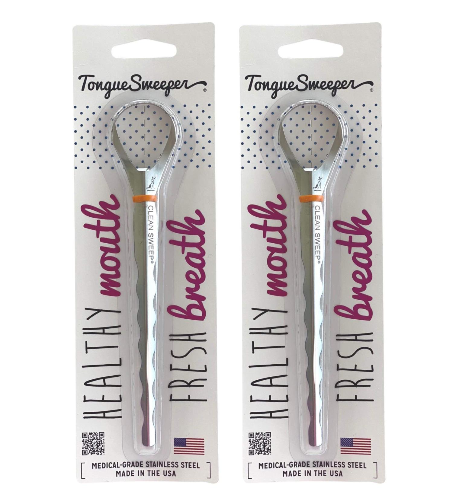 Medical Grade Stainless Steel Tongue Sweeper Model T Cleaner - 2 Pack, Wider Cleaning Head, Reduce Bad Breath & Improve Taste, Dishwasher Safe - Buy Online on GoSupps.com