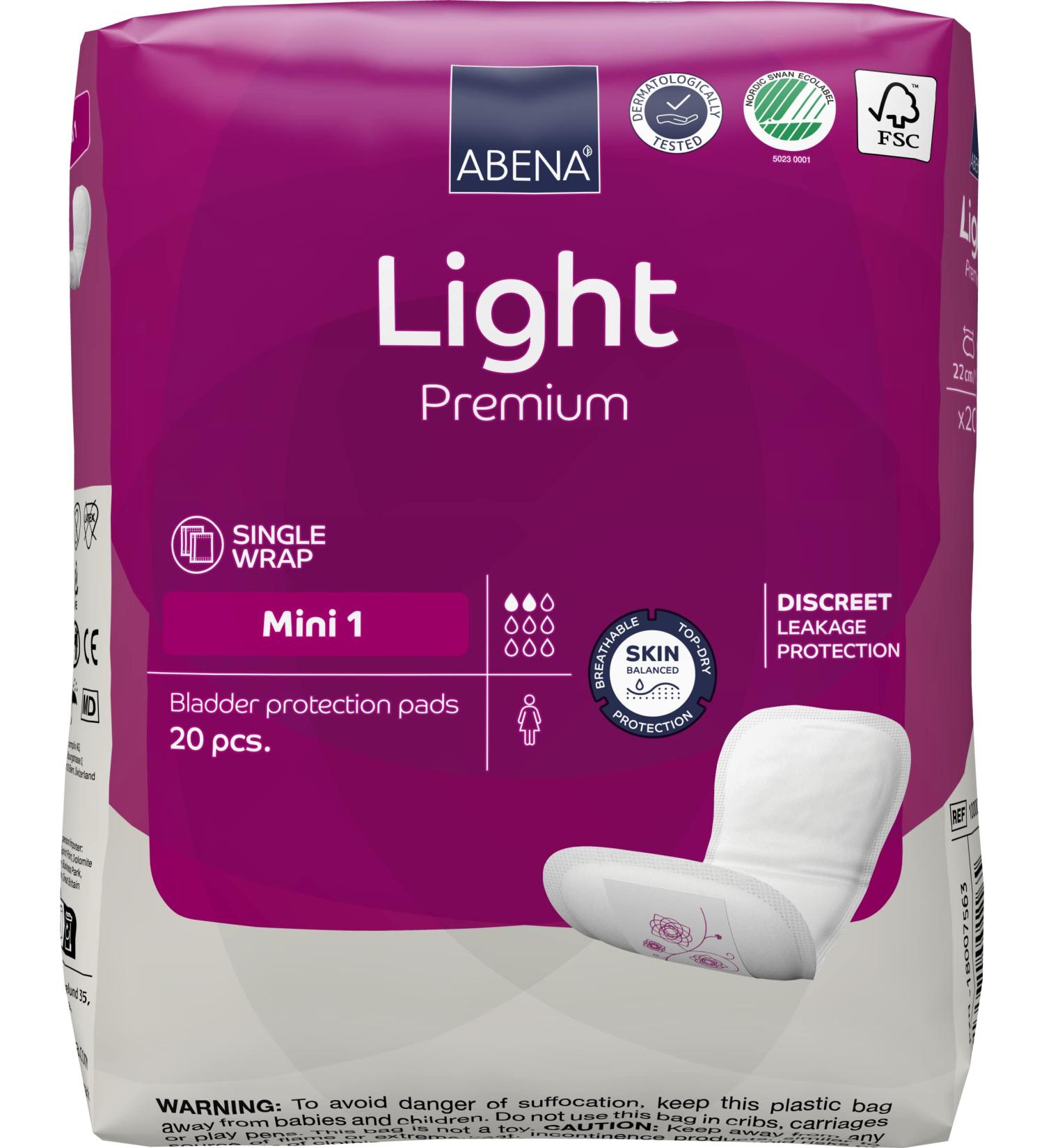 Abena Eco-Friendly Women's Incontinence Pads - Fast Absorption & Protection - Light Mini 1 180ml 20PK - Buy Online on GoSupps.com