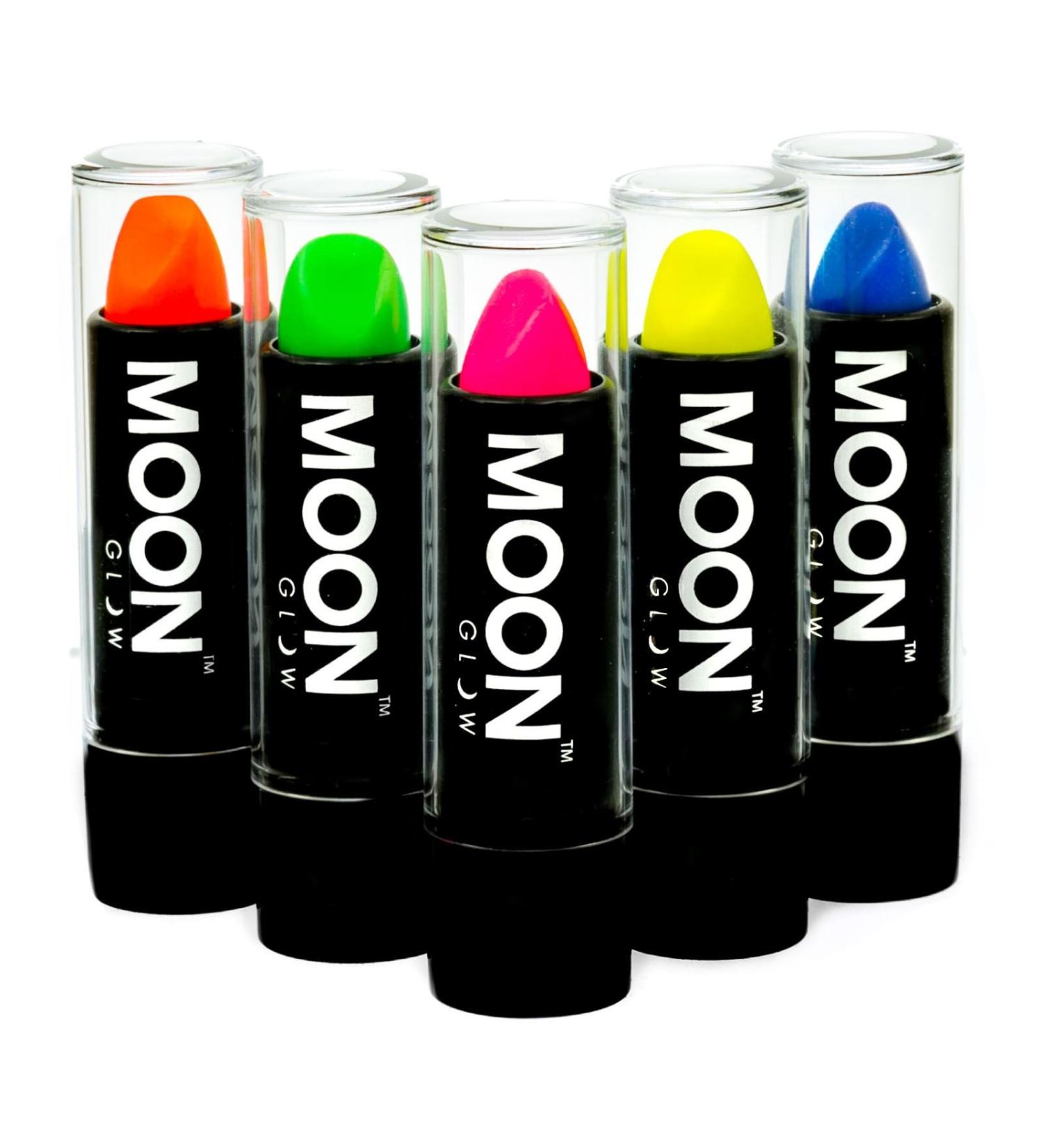 Moon Glow - Blacklight Neon UV Lipstick 0.16oz Intense Set of 5 colors Glows brightly under Blacklights/UV Lighting!