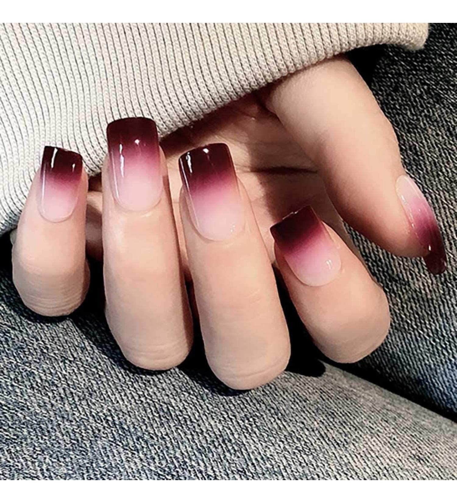 Bohend Short False Nails - Oval Chic Shiny Gradient Full Cover - 24pcs Nail Enhancements for Women & Girls - Buy Online on GoSupps.com