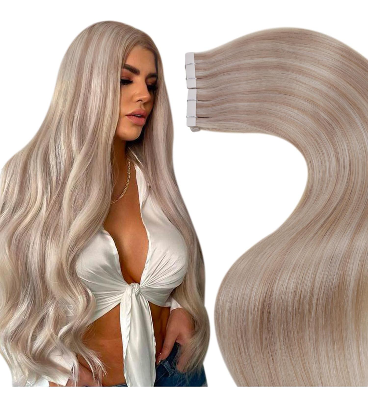 LAAVOO Tape In Extensions - Real Hair Blond 40cm | Remy Tape Extensions #P18/613 | 50g 20PCs - Buy Online on GoSupps.com