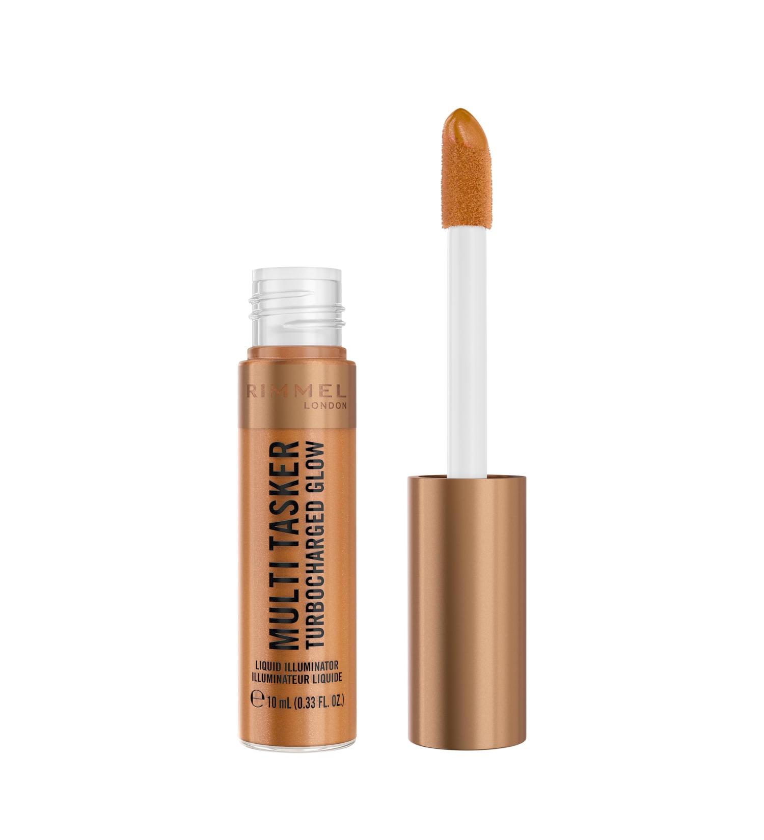 Rimmel Multi Tasker Turbocharged Glow highlighter visage liquide pigments nacr s r flecteurs de lumi re clat radieux et lumineux Vitamines C et E Formule vegan hydratant 008 It's Giving Bronze - Buy Online on GoSupps.com
