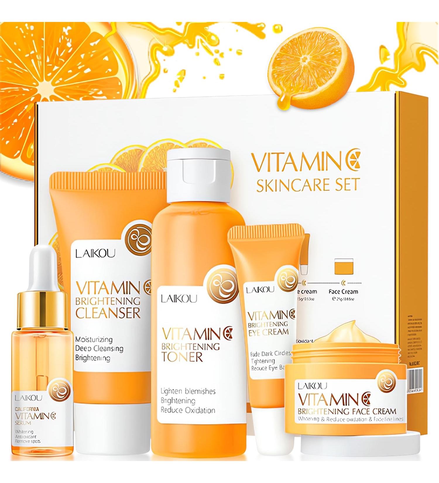 Vitamin C Skincare Set for Teenage Girls - 5-in-1 Travel Size Kit with Cleanser Toner Serum Eye Cream & Face Cream | Perfect Skin Care Solution - Buy Online on GoSupps.com