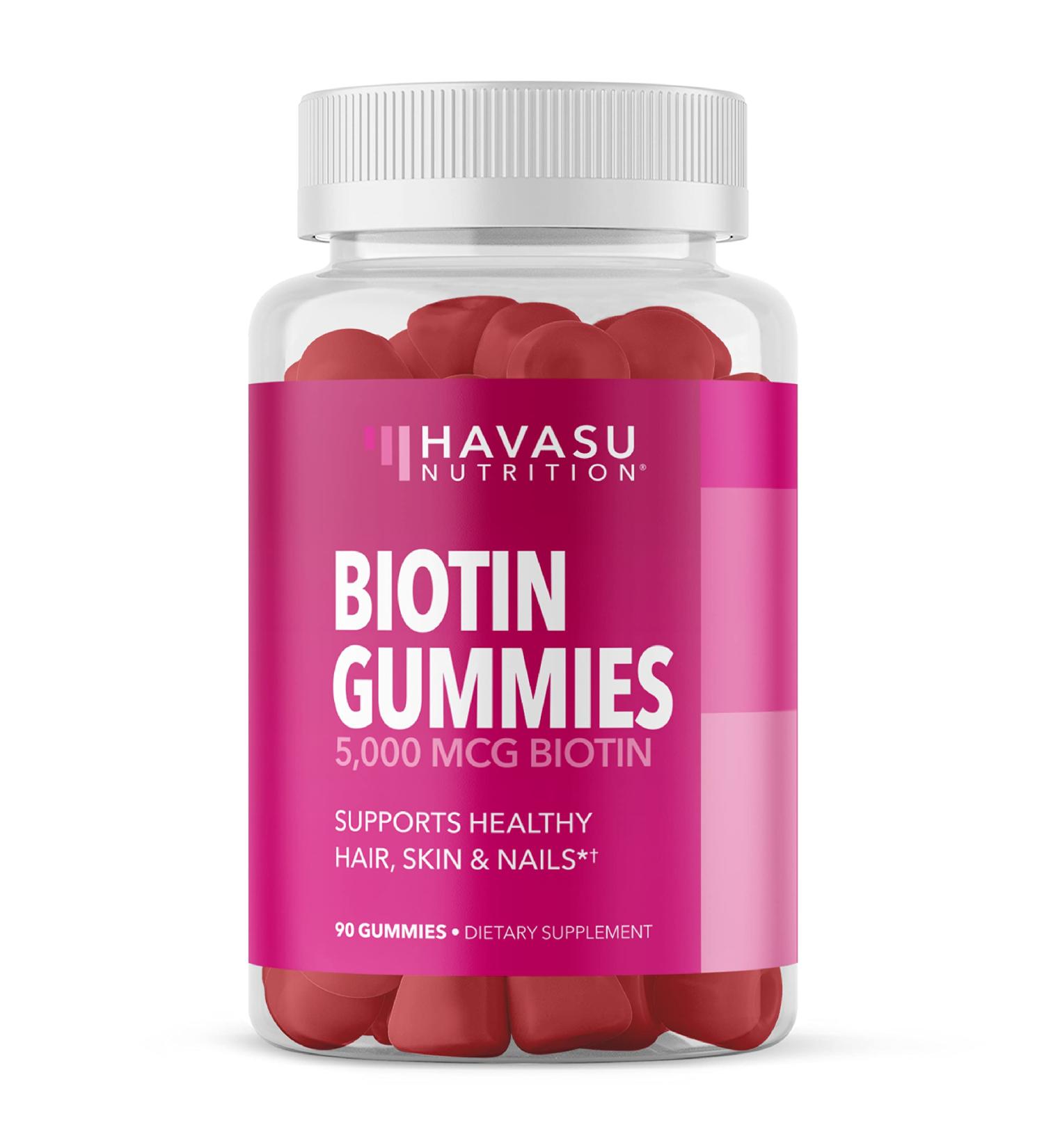 Biotin Gummies for Women | 5000mcg Hair Growth Supplement | 90 Strawberry Flavored Beauty Gummies | Gluten Free Vegan Formula - Buy Online on GoSupps.com