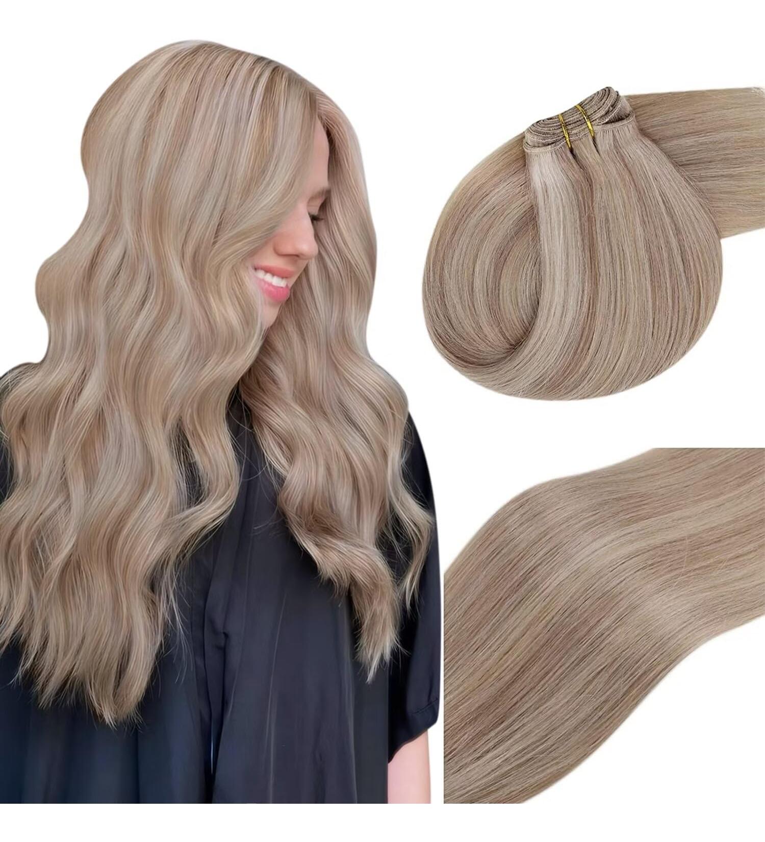 Buy Vivien Extensions Real Hair Tress - Ash Blonde Highlight & Bleach Blonde 80g | Perfect for Sewing #P16/25cm - Buy Online on GoSupps.com