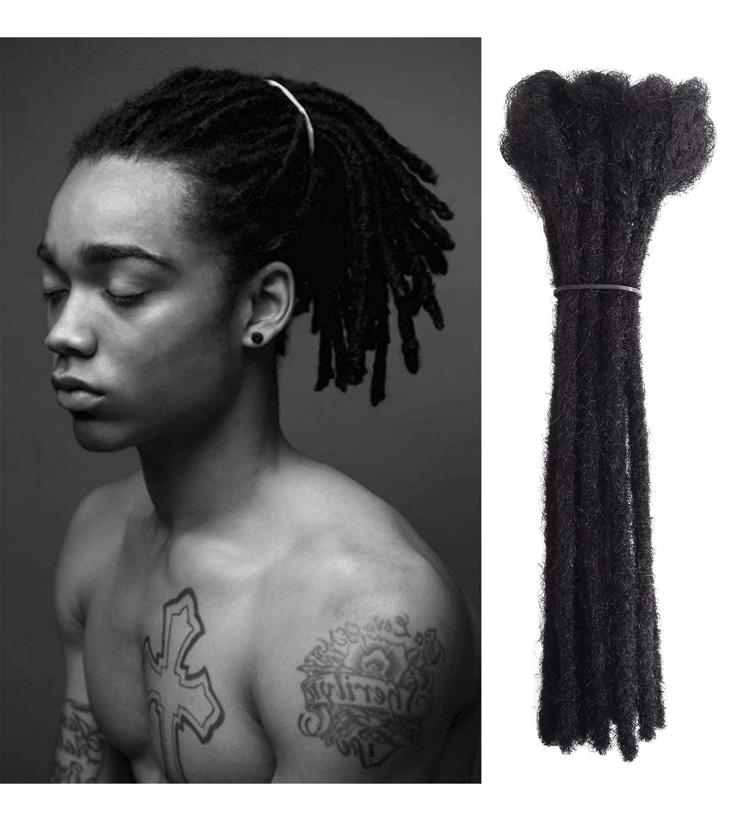 Natural Black Real Hair Dreadlock Extensions - 10 Strands 20cm Faux Locs for Men & Women | No Lifting Hip-Hop Style - Buy Online on GoSupps.com