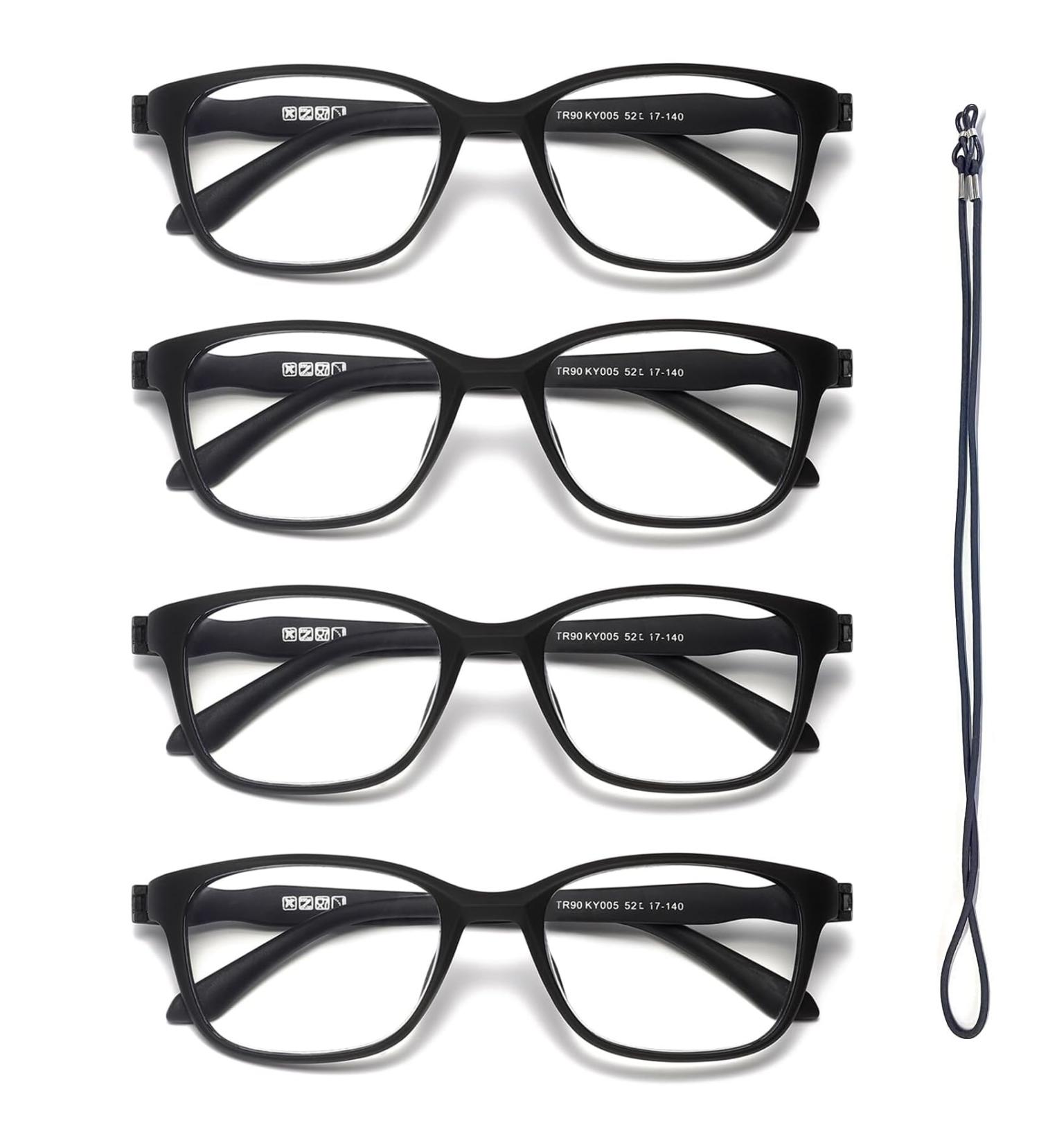Hubeye 4 Pack Round Reading Glasses - Ultralight TR90 Black Frame Anti-Blue Light 3.0 Diopters for Men & Women - Buy Online on GoSupps.com