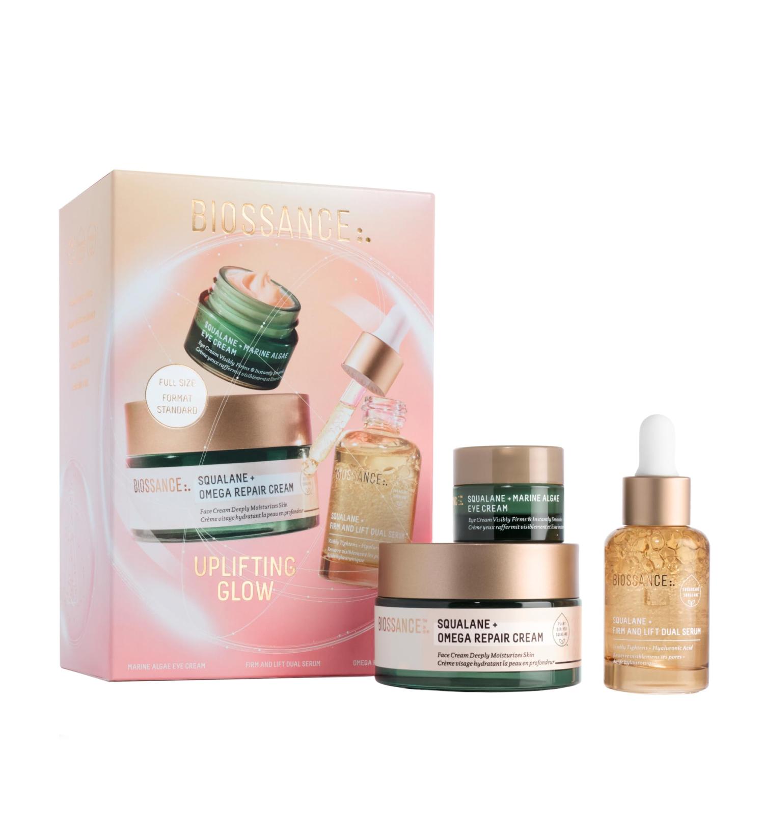 Biossance Uplifting Glow Holiday Set Firm and Lift Serum Marine Algae Eye Cream Omega Repair Cream ($112 value) 1 Set - Buy Online on GoSupps.com