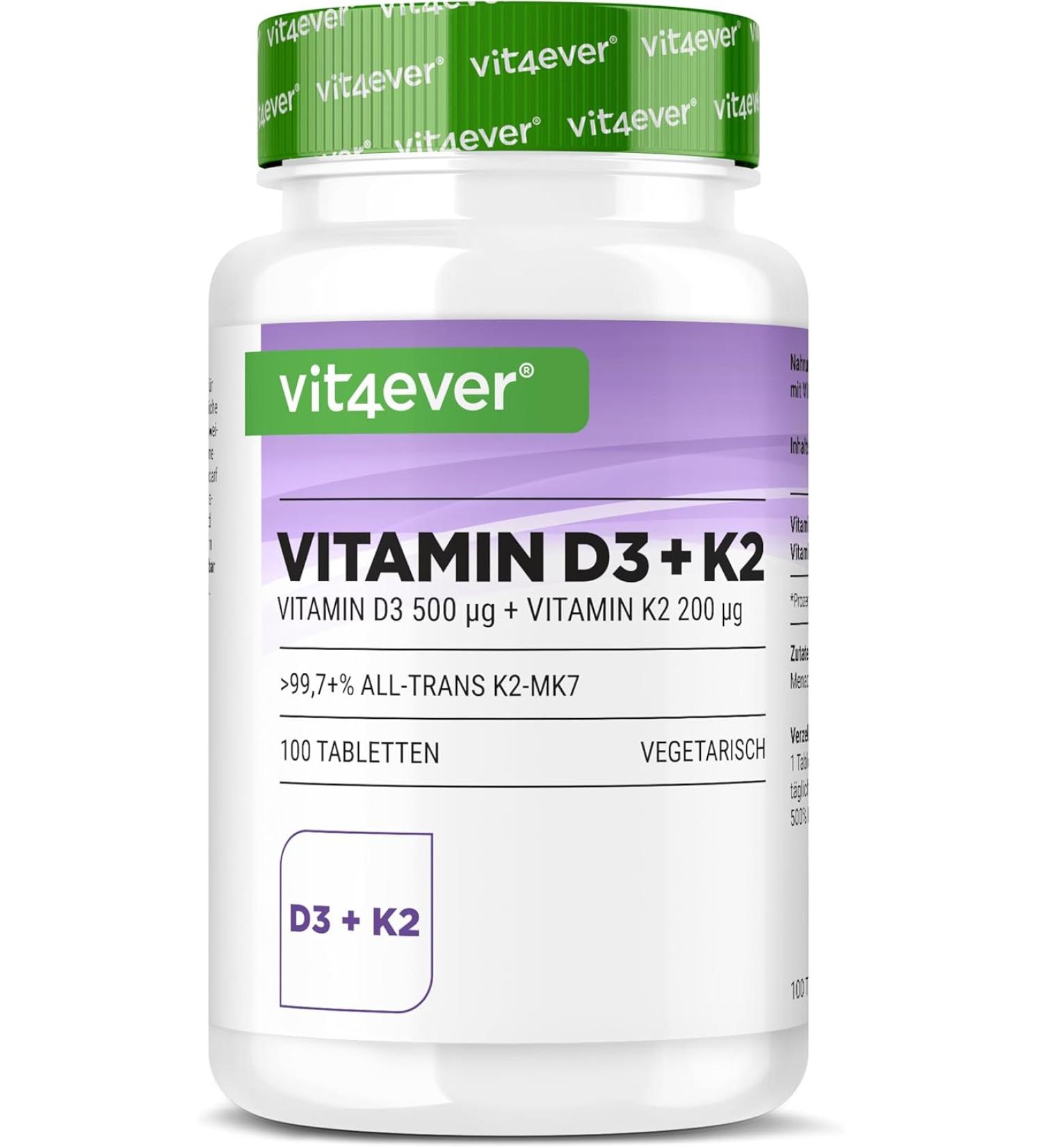 Buy Premium Vitamin D3 20 000 IU + K2 200 mcg MK7 - 100 Tablets - High Dose Vegetarian Lab Tested - International Shipping - Buy Online on GoSupps.com